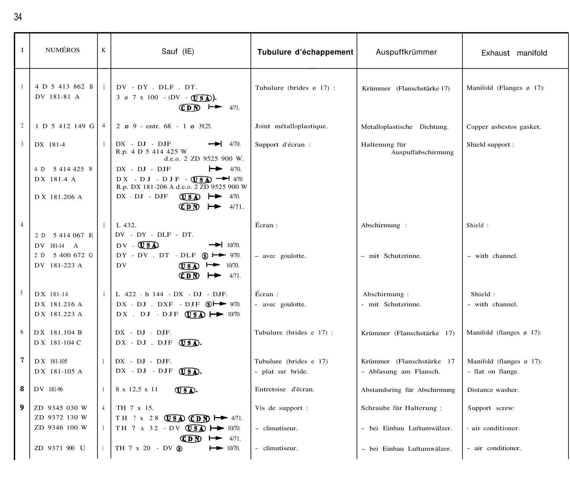 Exhaust manifold, page 50 of 698 — 604 Parts Catalogue — Volume I