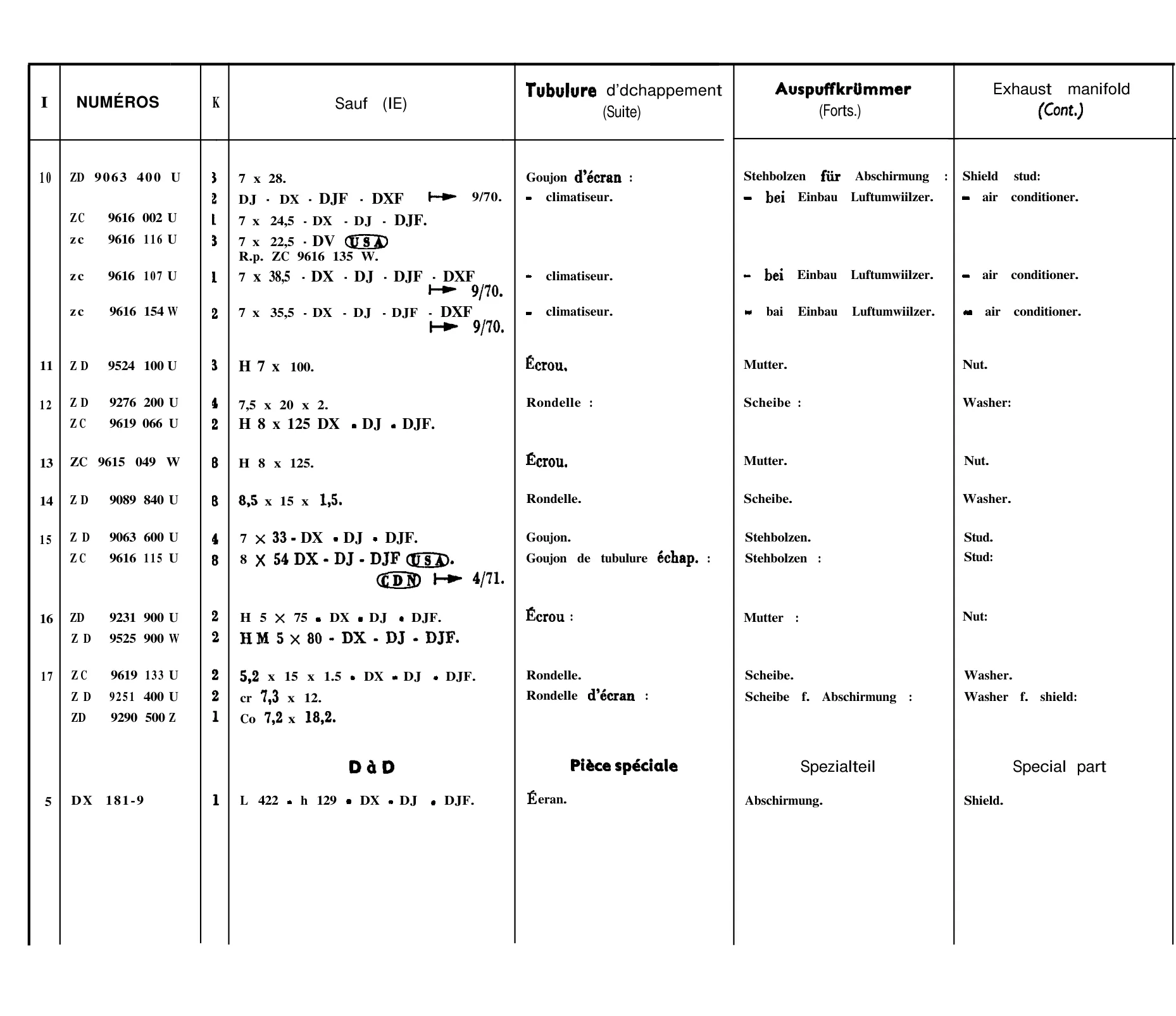 Exhaust manifold, page 51 of 698 — 604 Parts Catalogue — Volume I