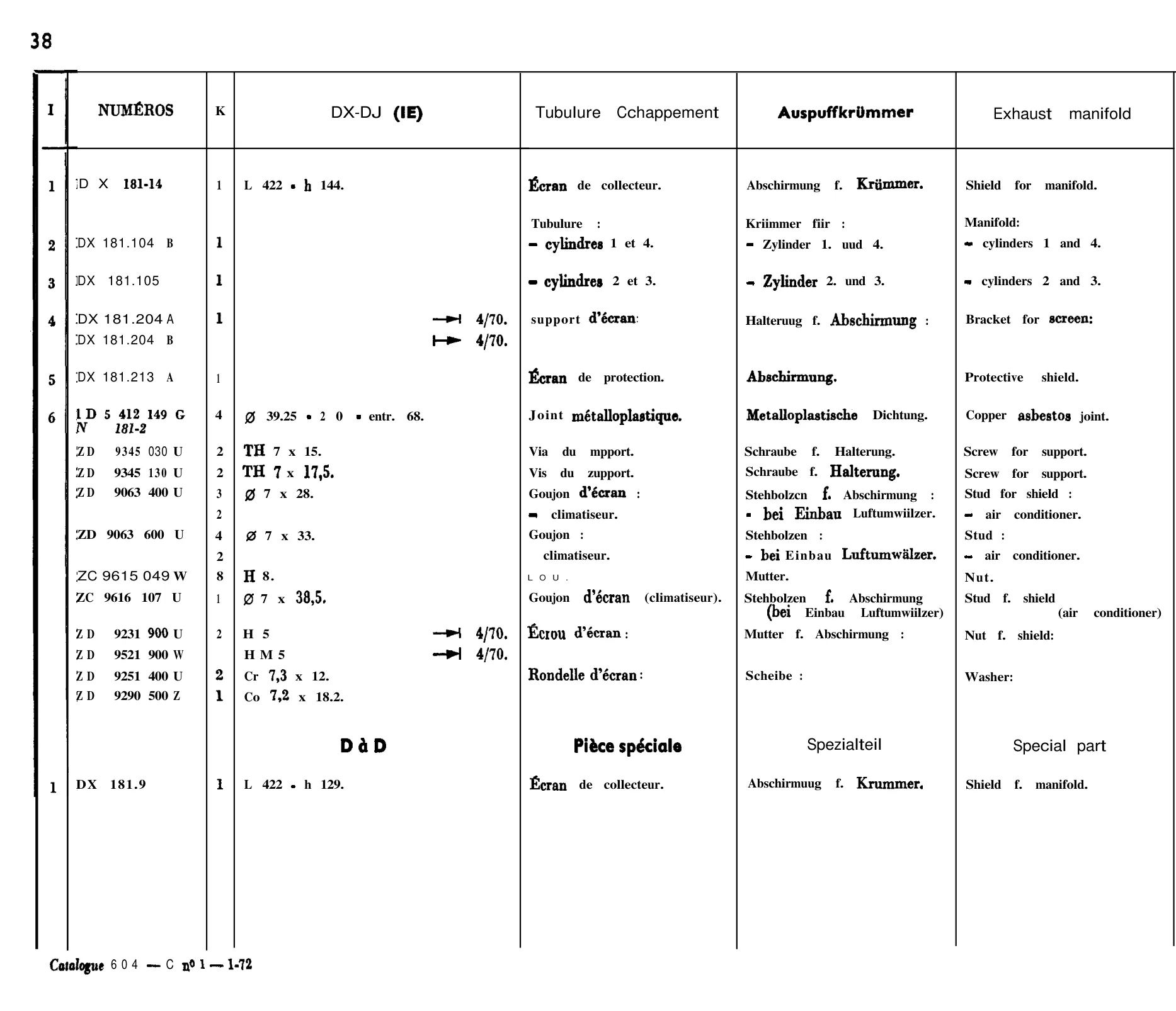 Exhaust manifold, page 53 of 698 — 604 Parts Catalogue — Volume I