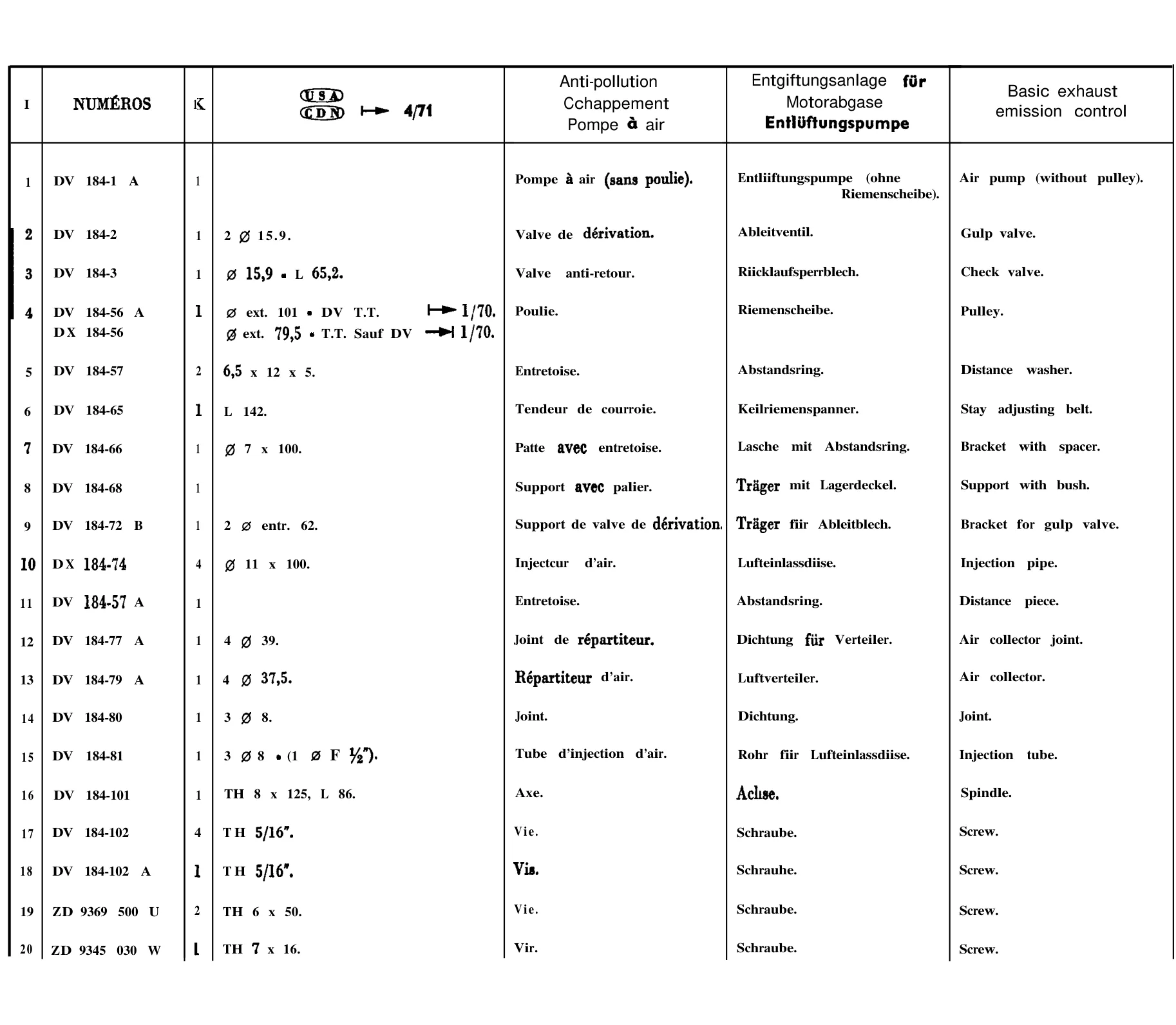 Exhaust emission control, page 64 of 698 — 604 Parts Catalogue — Volume I