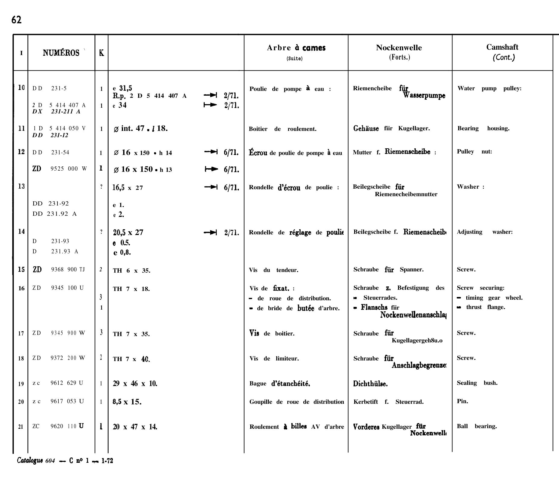 Camshaft, page 71 of 698 — 604 Parts Catalogue — Volume I