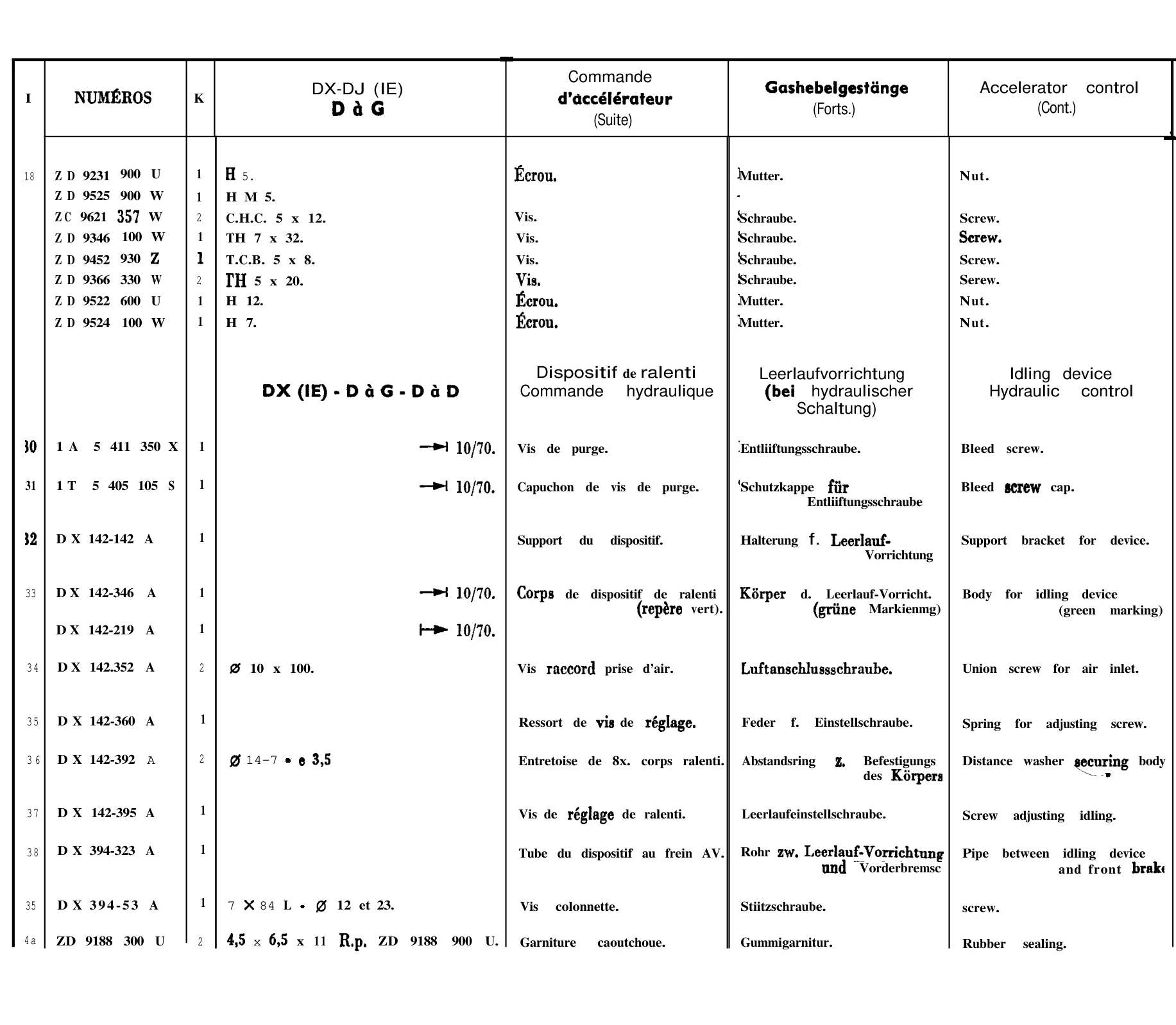 Accelerator control, page 78 of 698 — 604 Parts Catalogue — Volume I