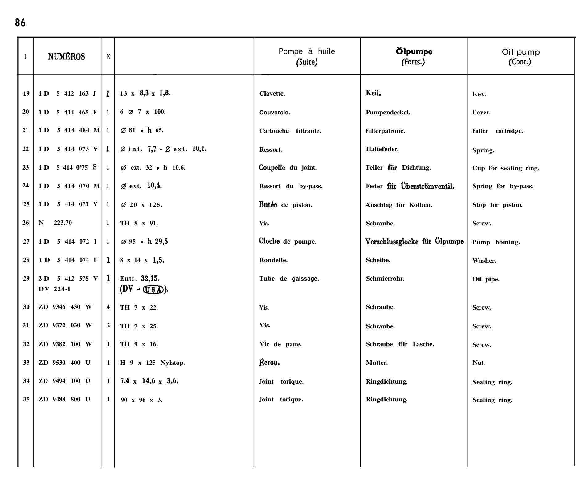 Oil pump, page 88 of 698 — 604 Parts Catalogue — Volume I