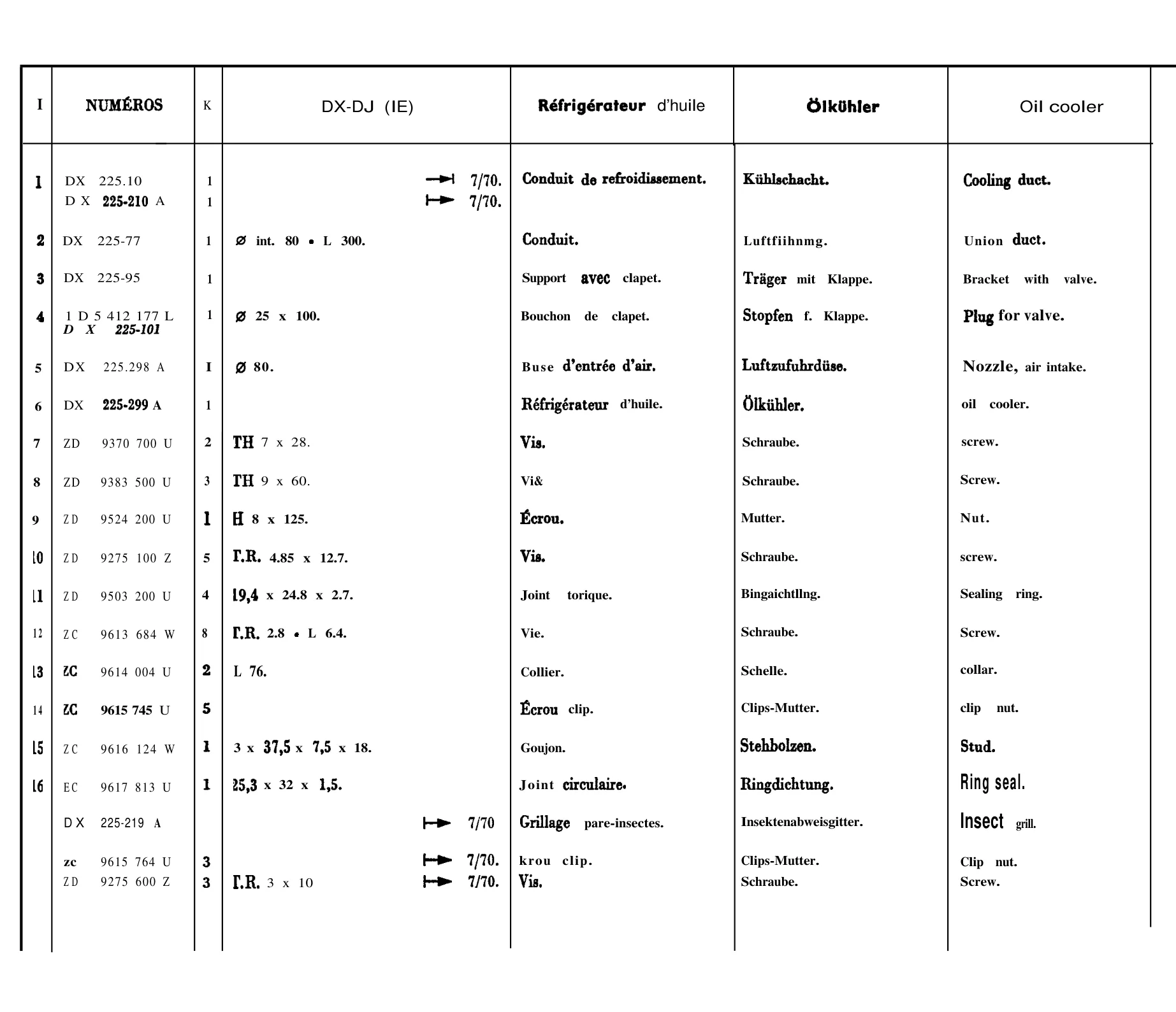 Oil cooler, page 90 of 698 — 604 Parts Catalogue — Volume I