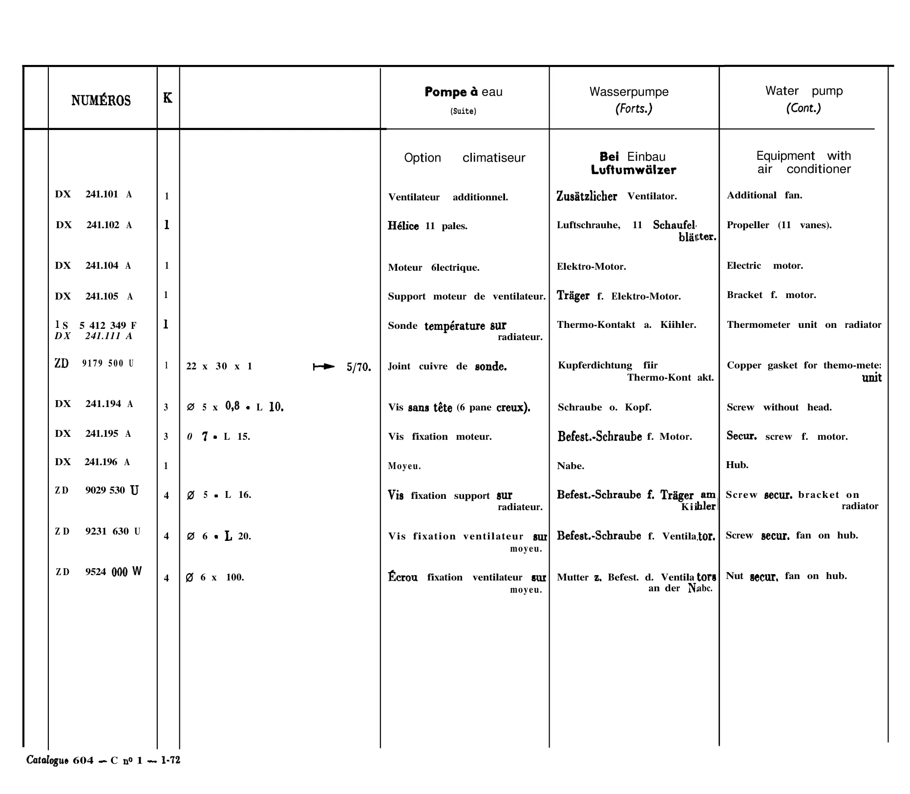 Water pump, page 94 of 698 — 604 Parts Catalogue — Volume I