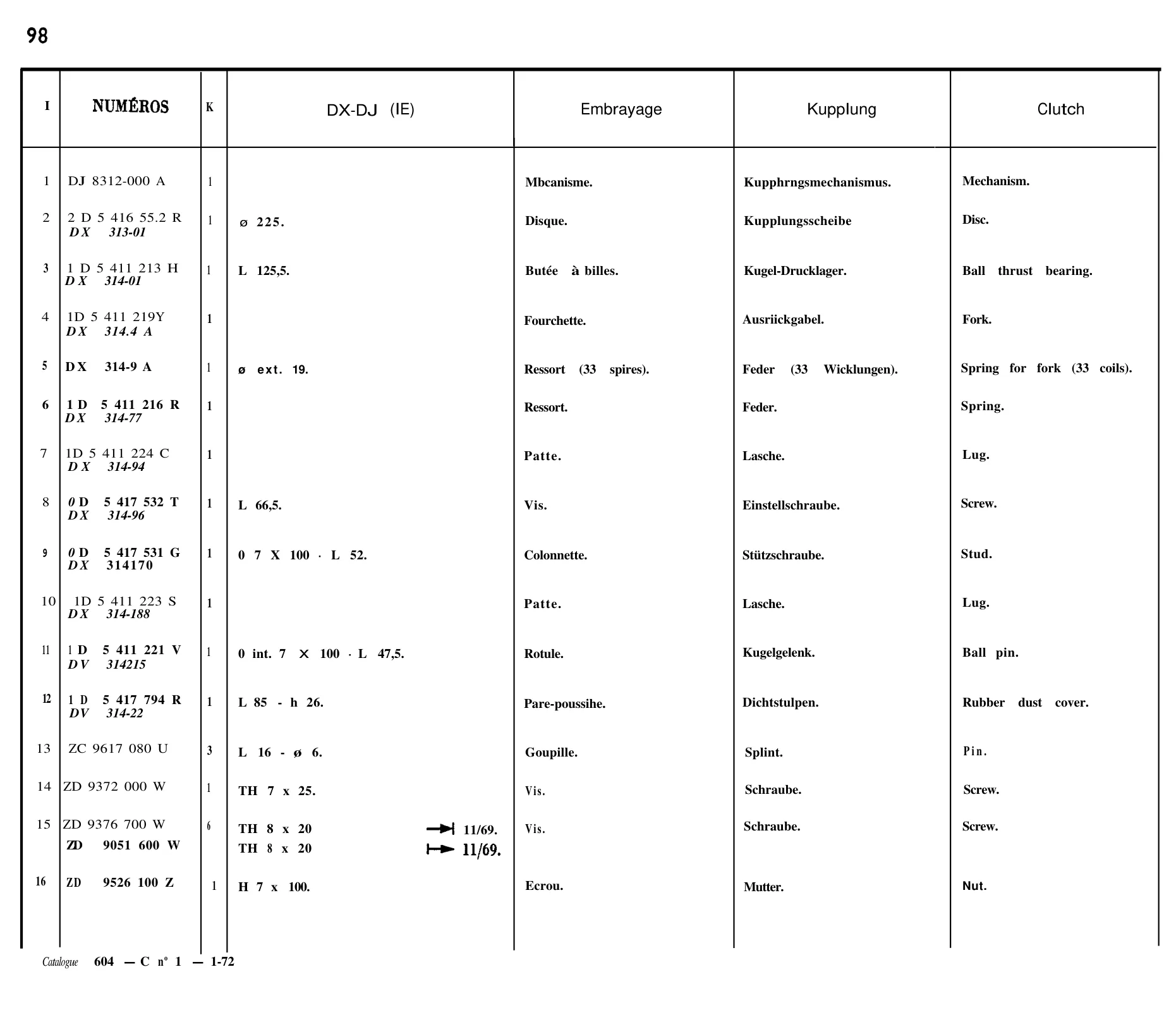 Clutch, page 98 of 698 — 604 Parts Catalogue — Volume I