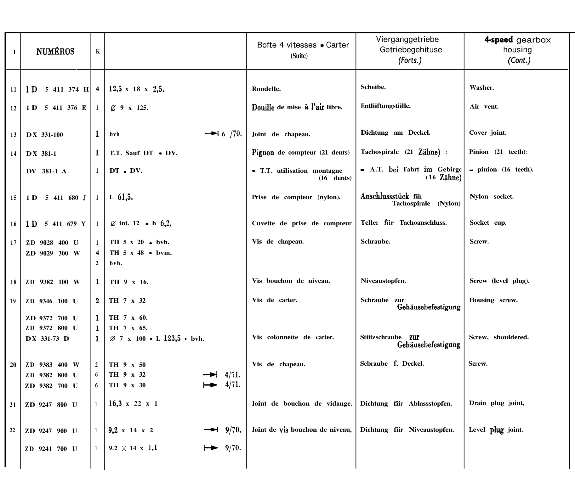 4-speed casing, page 104 of 698 — 604 Parts Catalogue — Volume I