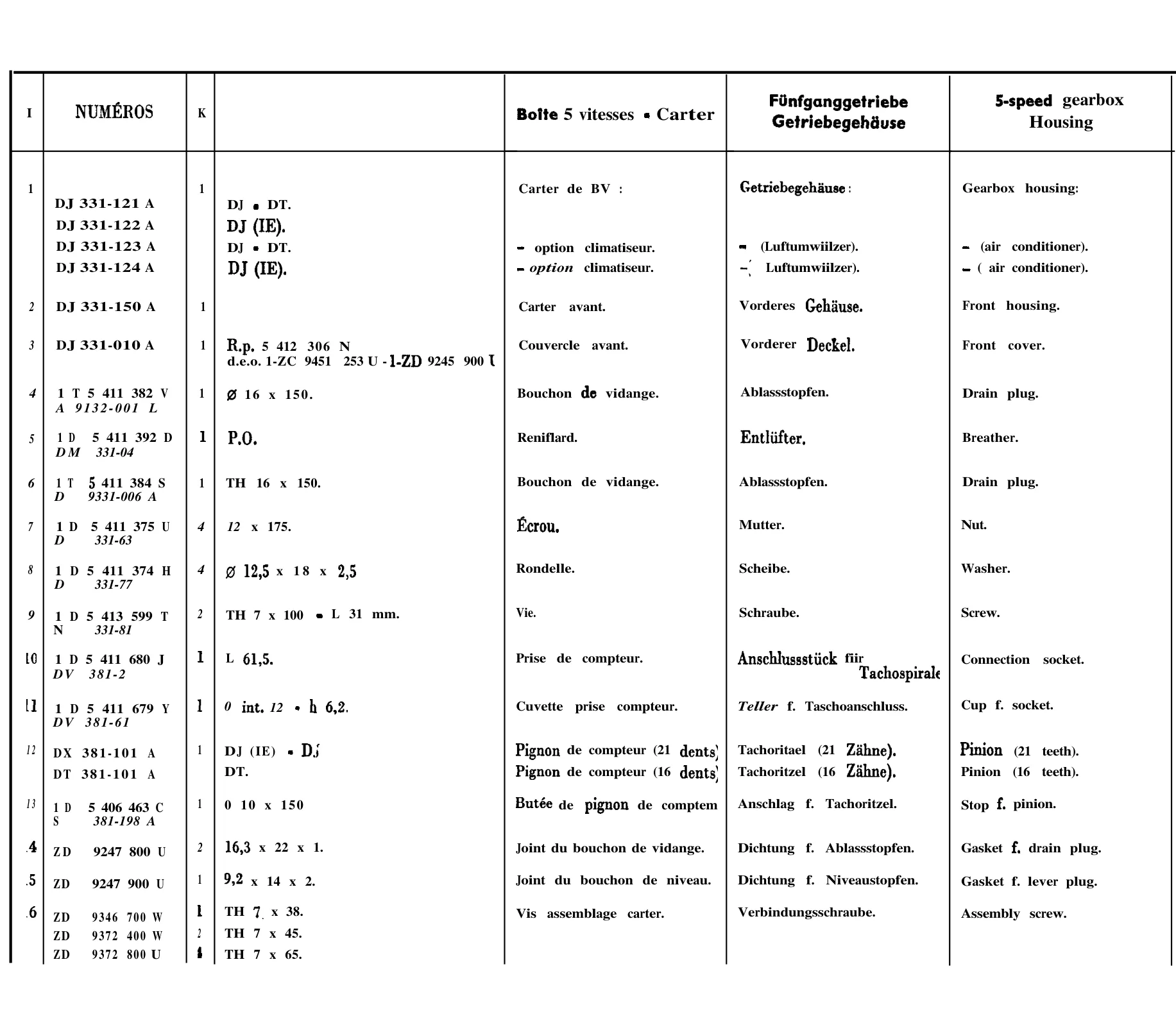 5-speed casing, page 107 of 698 — 604 Parts Catalogue — Volume I
