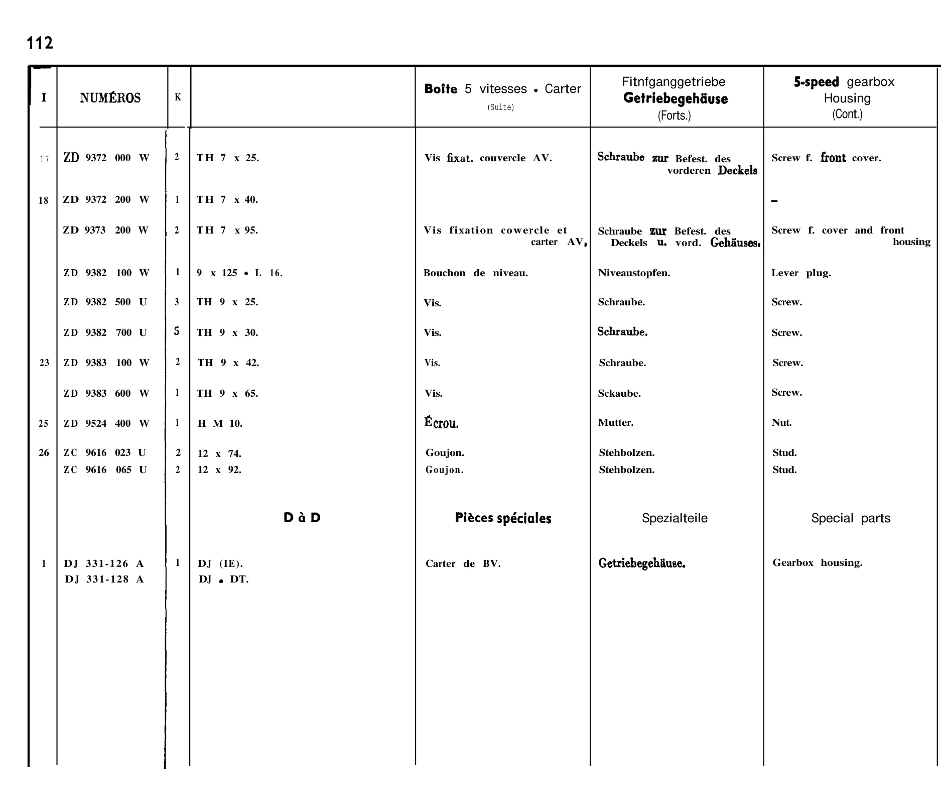5-speed casing, page 108 of 698 — 604 Parts Catalogue — Volume I