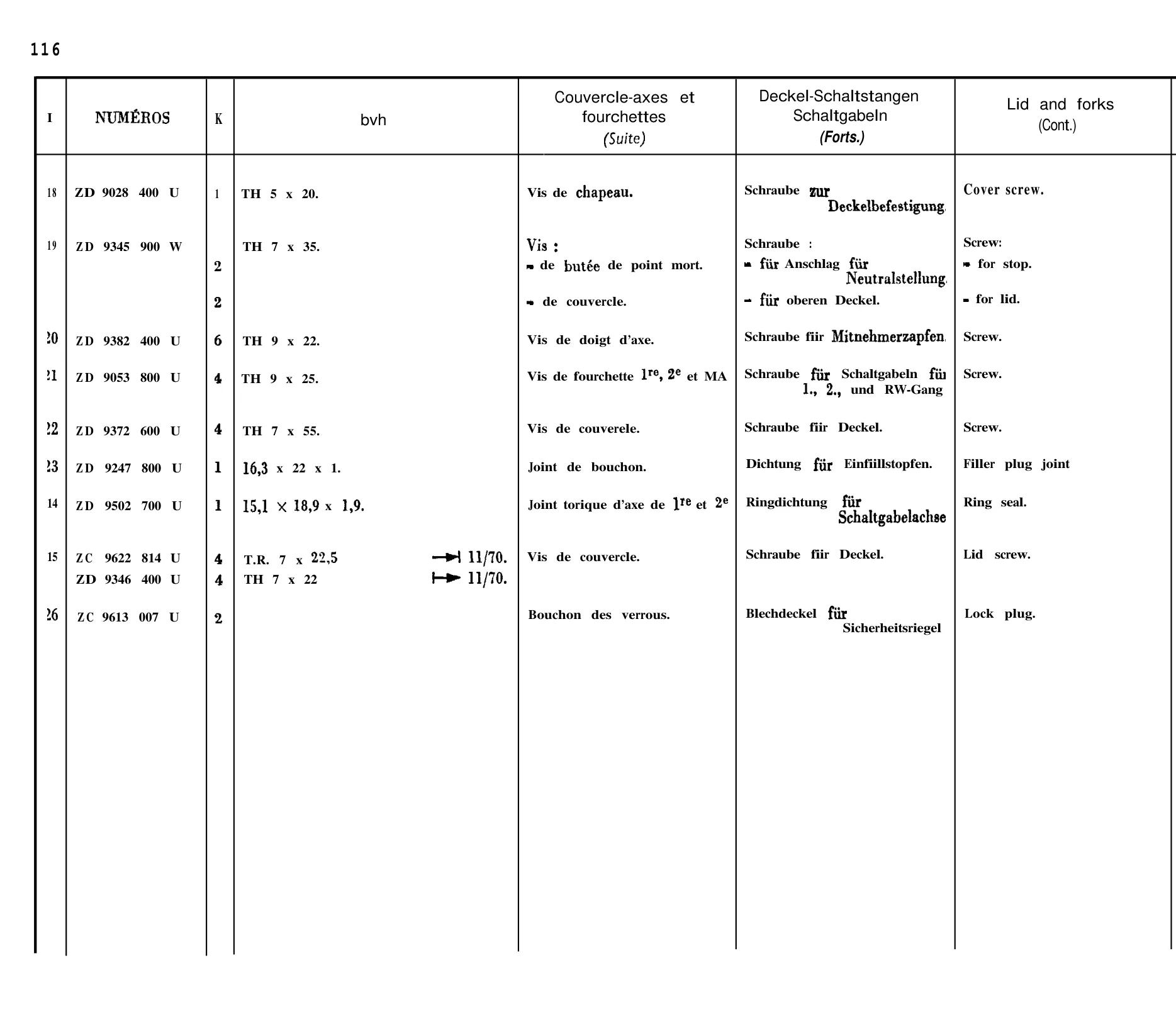 Lid BVH, page 111 of 698 — 604 Parts Catalogue — Volume I