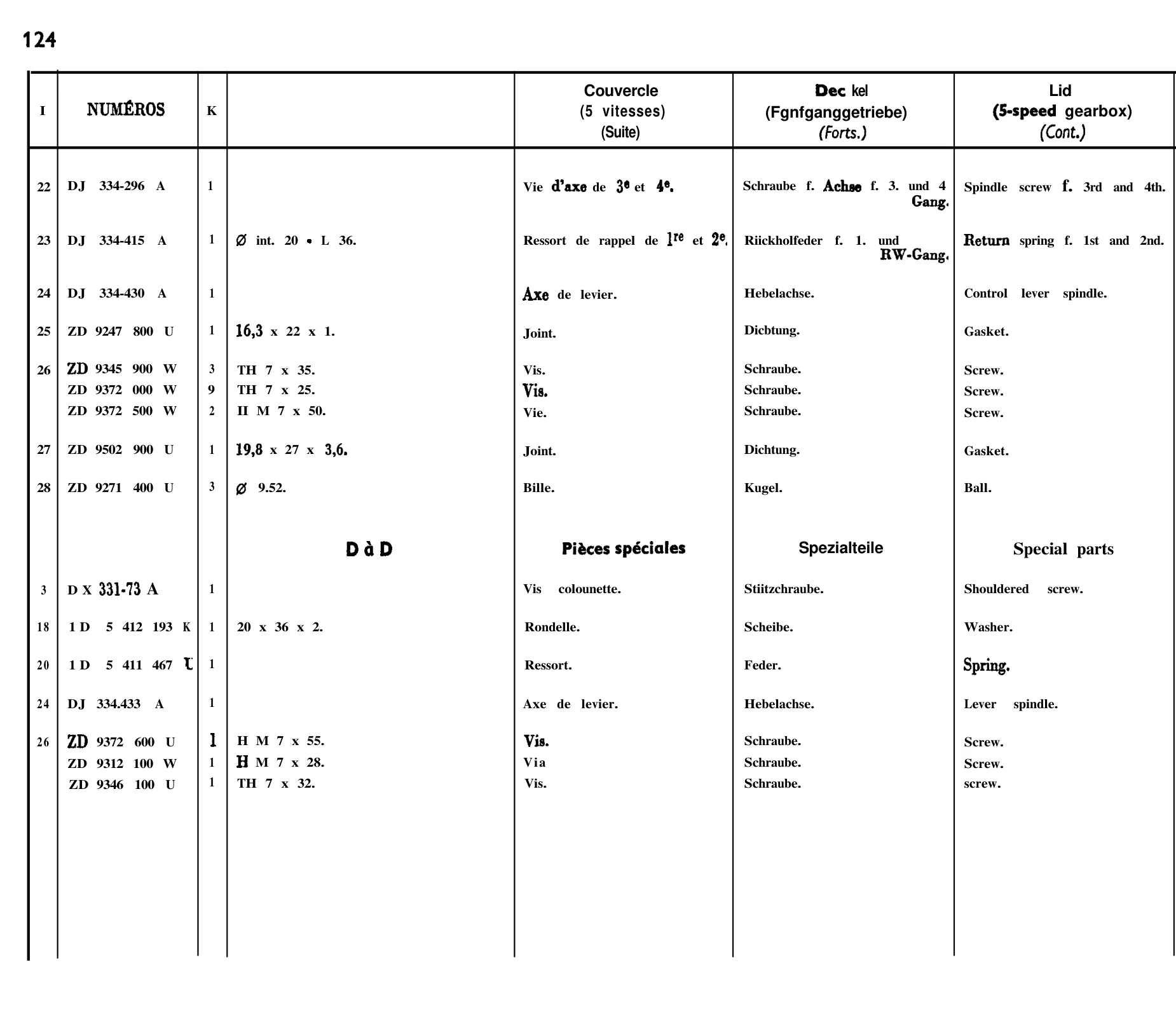 Lid 5-speed, page 117 of 698 — 604 Parts Catalogue — Volume I