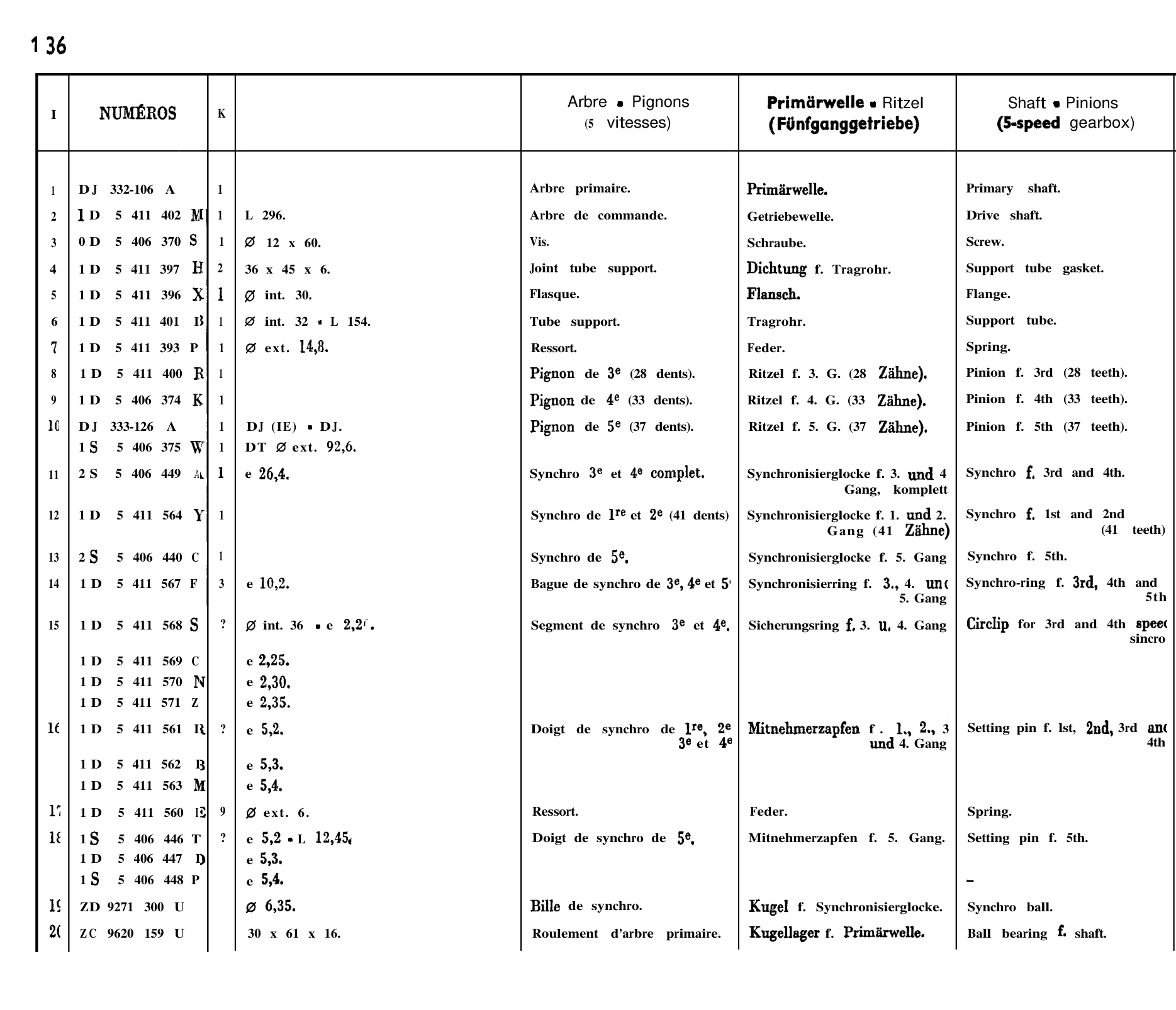 Shaft, pinions - 5-spd, page 126 of 698 — 604 Parts Catalogue — Volume I