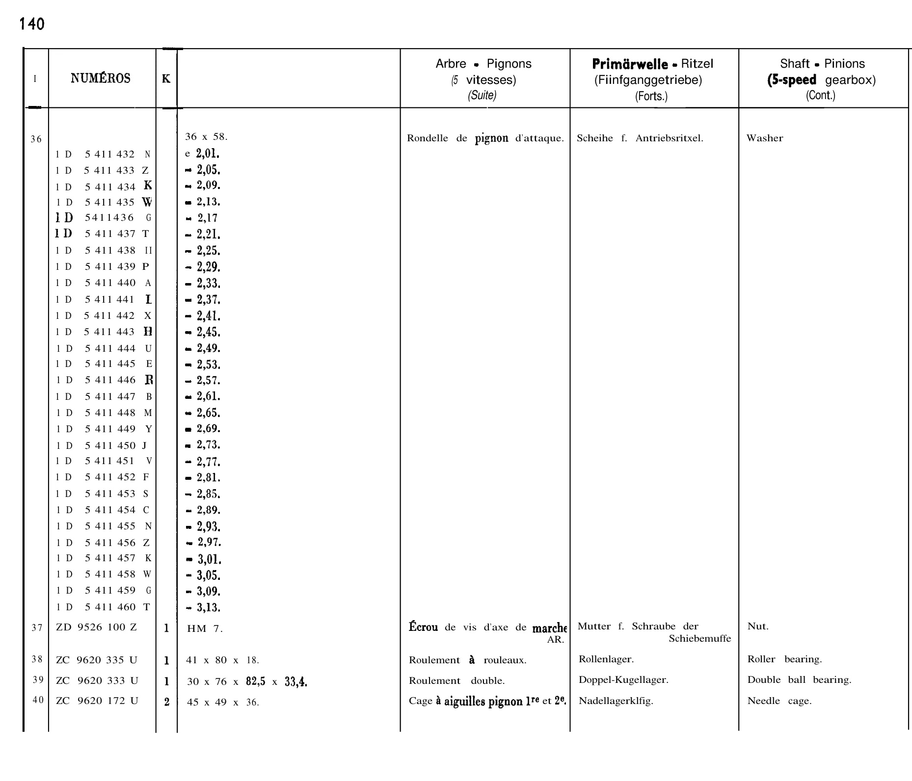 Shaft, pinions - 5-spd, page 128 of 698 — 604 Parts Catalogue — Volume I