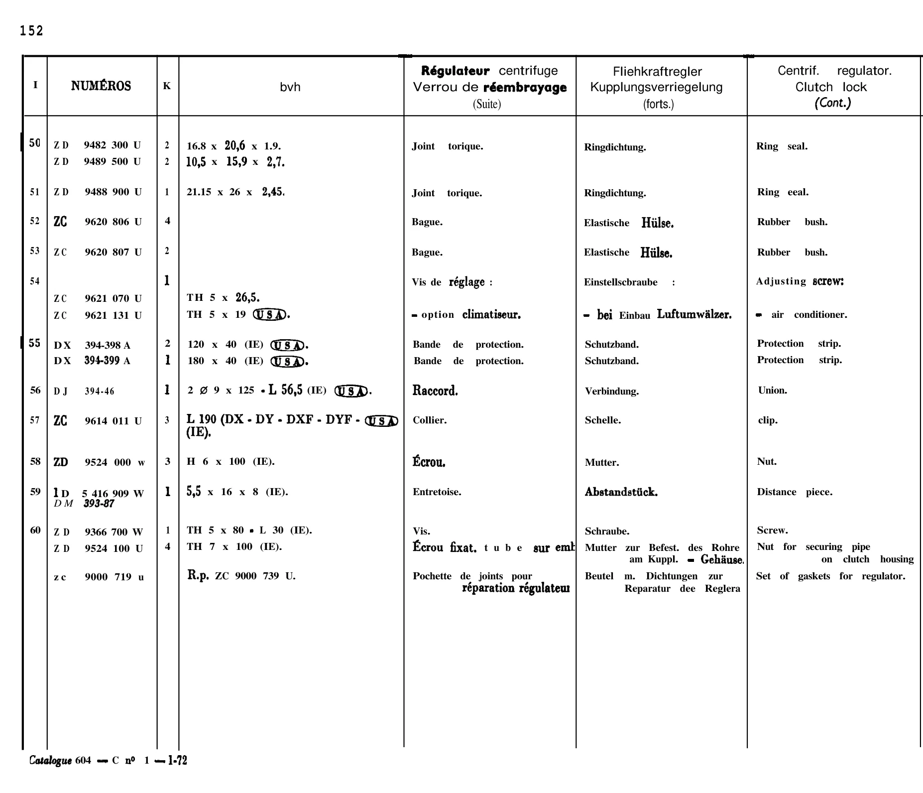 Centrifugal regulator, page 136 of 698 — 604 Parts Catalogue — Volume I