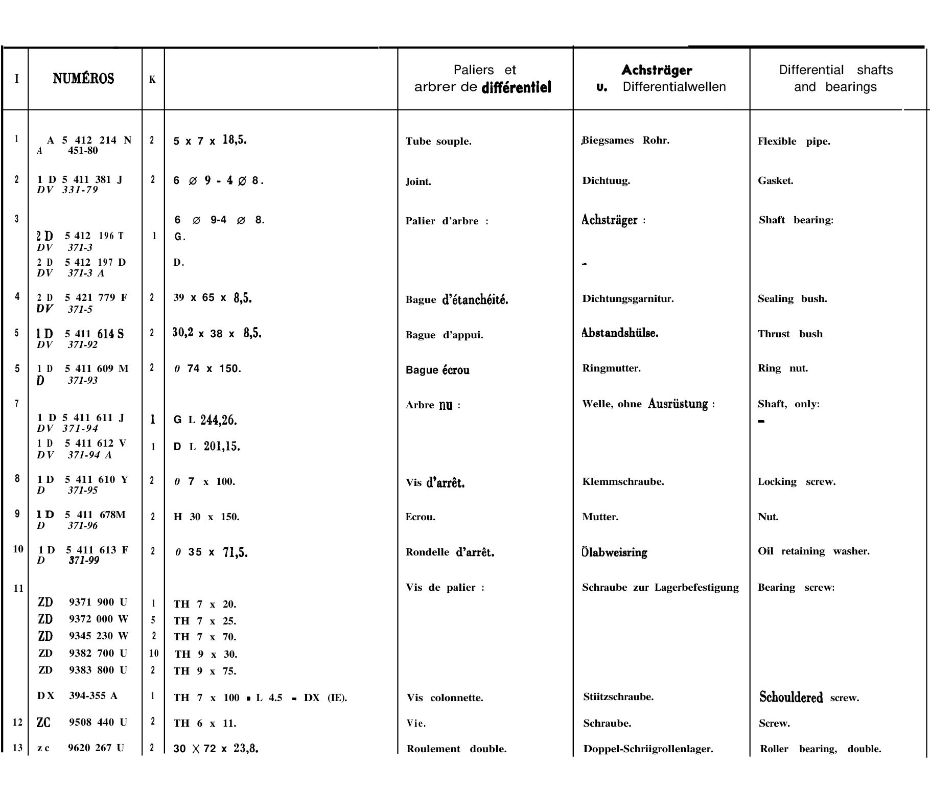 Differential shafts, page 163 of 698 — 604 Parts Catalogue — Volume I