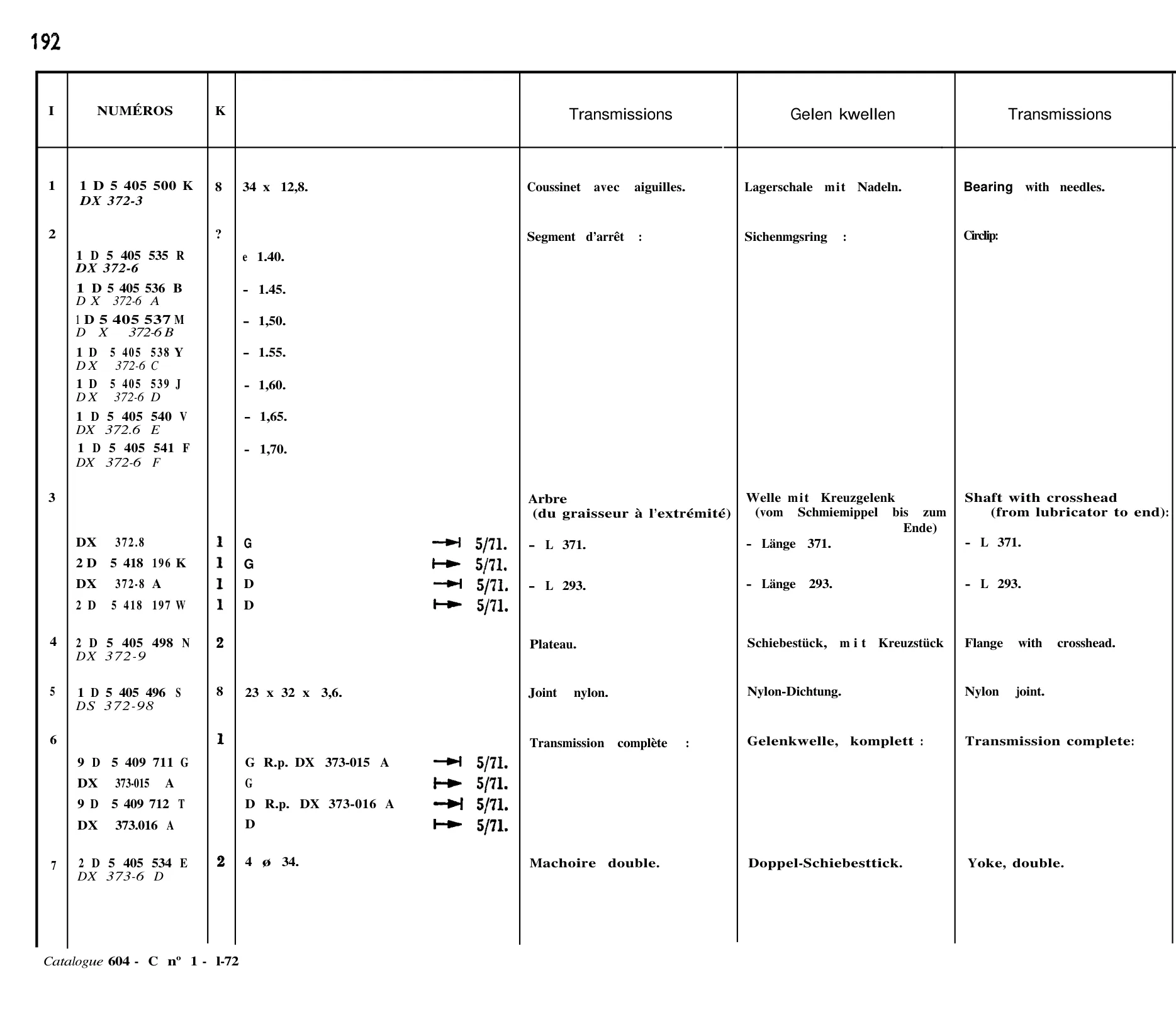 Driveshafts, page 165 of 698 — 604 Parts Catalogue — Volume I