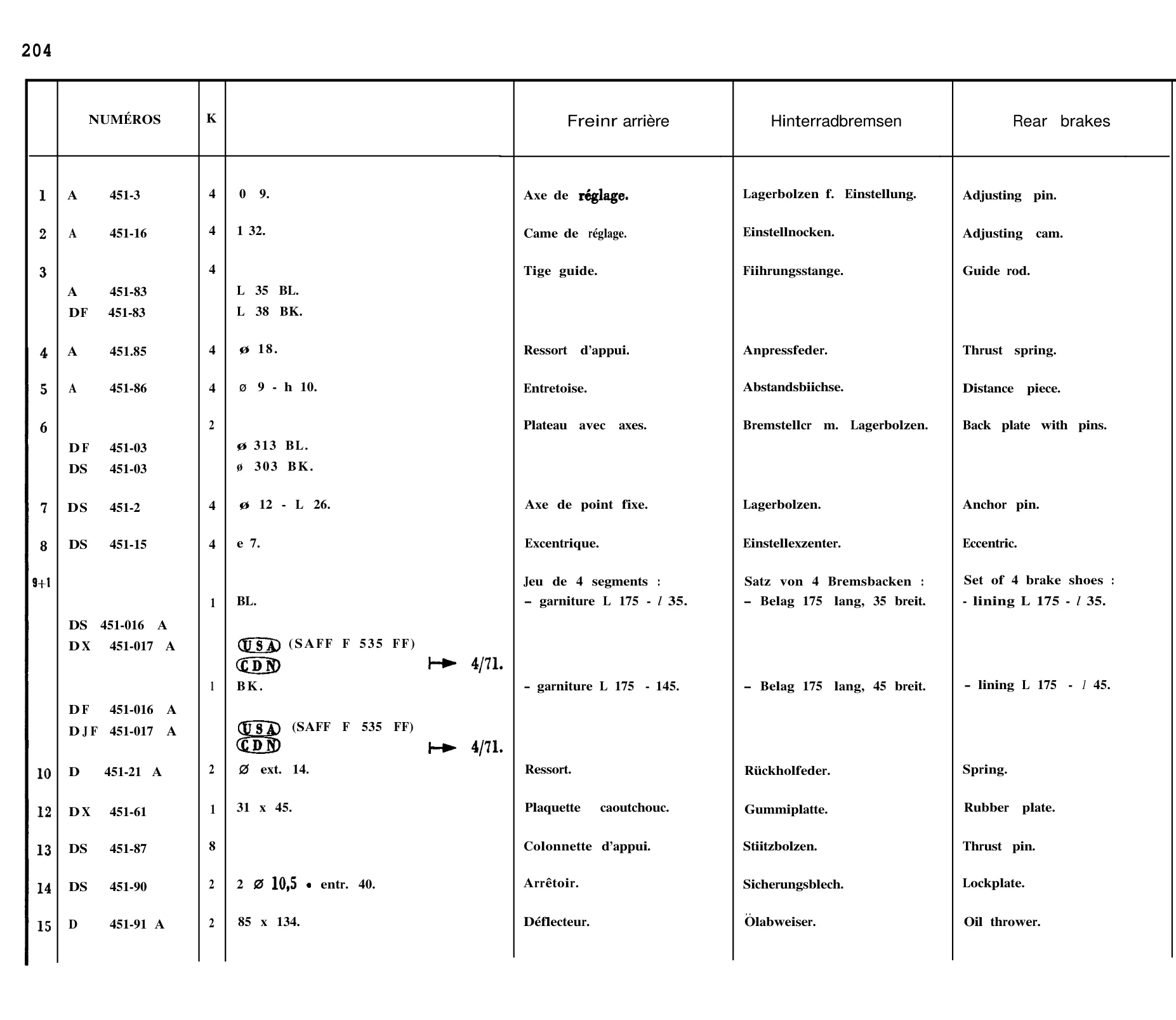 Rear brakes, page 174 of 698 — 604 Parts Catalogue — Volume I
