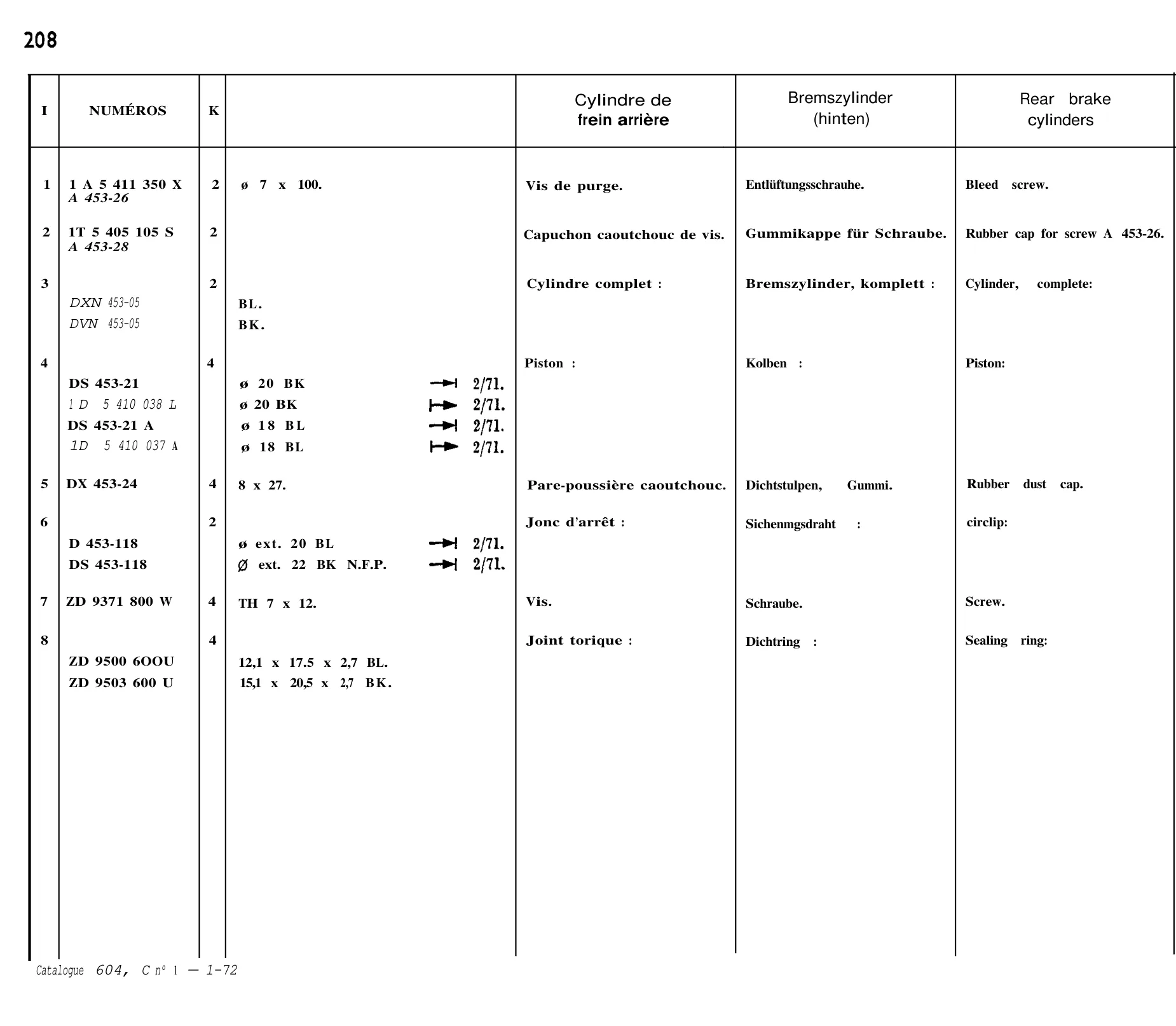 Rear brakes, page 177 of 698 — 604 Parts Catalogue — Volume I