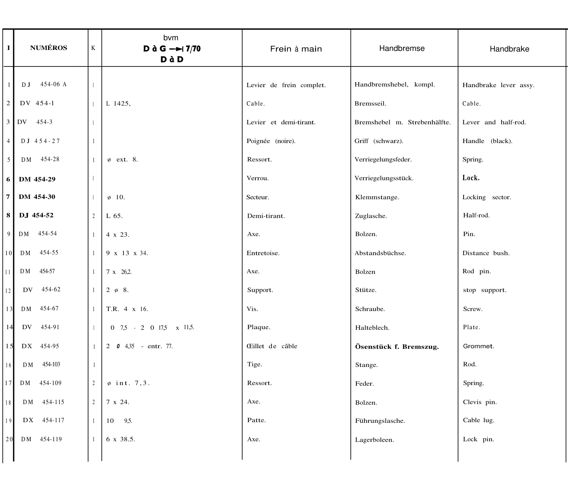 Parking brake linkage, page 179 of 698 — 604 Parts Catalogue — Volume I