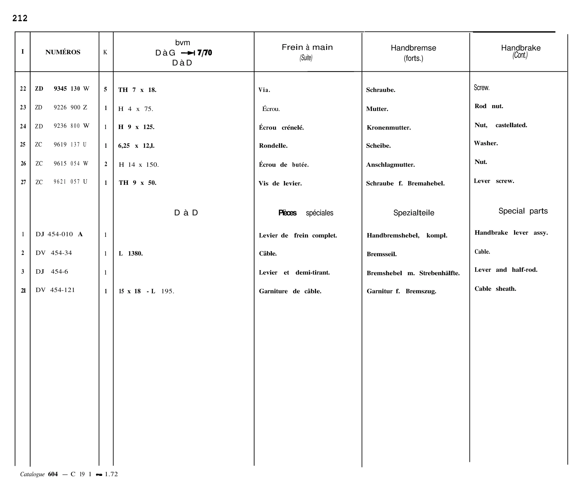 Parking brake linkage, page 180 of 698 — 604 Parts Catalogue — Volume I