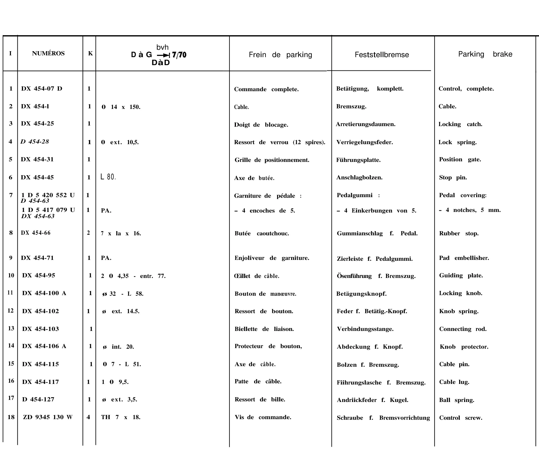 Parking brake linkage, page 182 of 698 — 604 Parts Catalogue — Volume I
