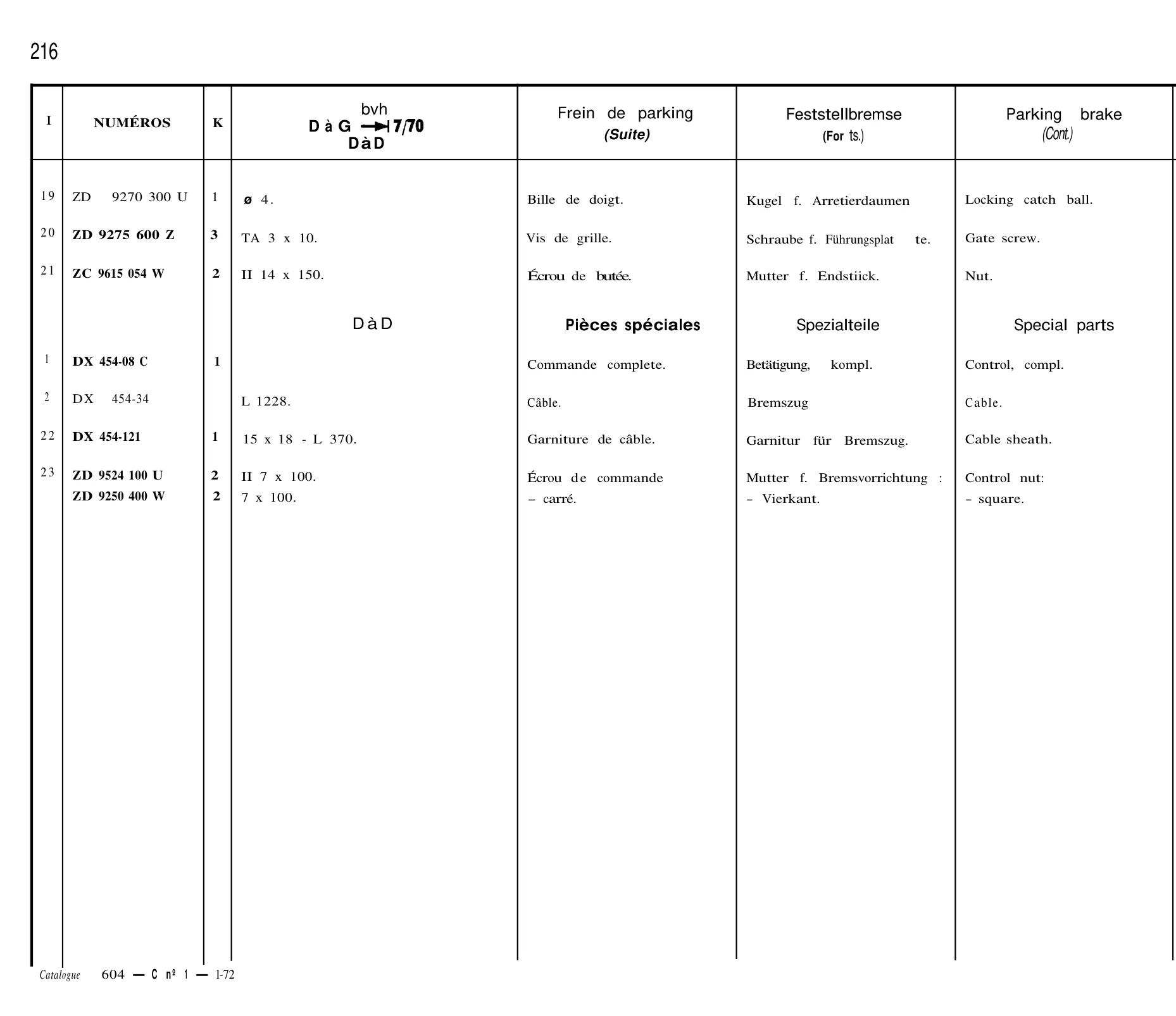 Parking brake linkage, page 183 of 698 — 604 Parts Catalogue — Volume I