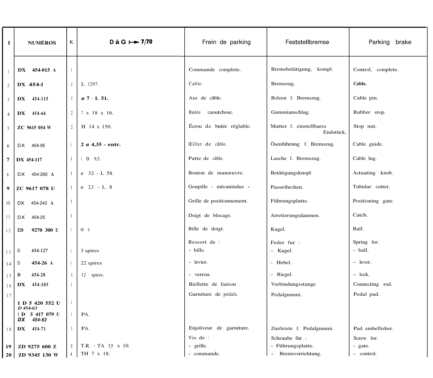 Parking brake linkage, page 185 of 698 — 604 Parts Catalogue — Volume I