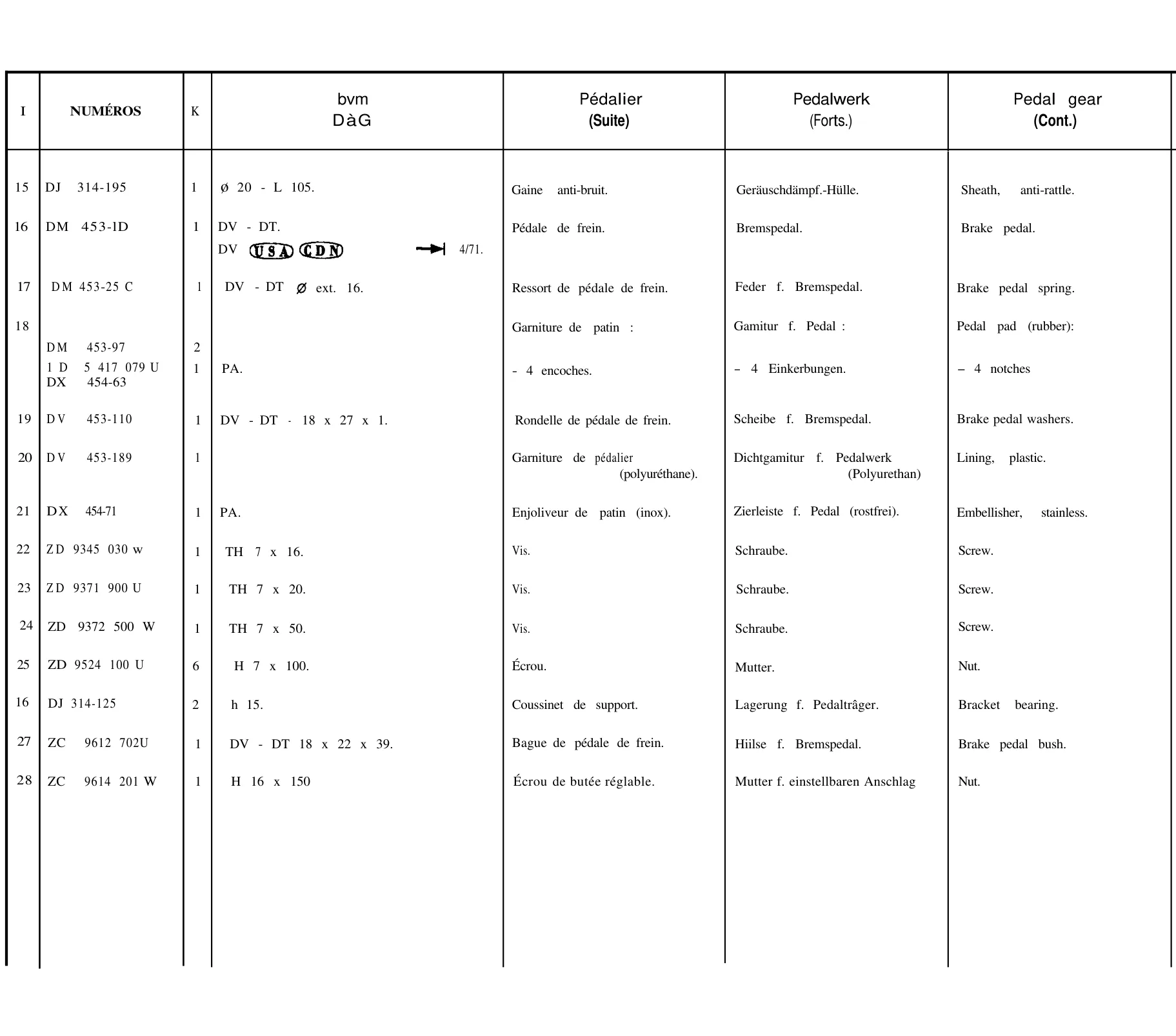 Pedal gear, page 188 of 698 — 604 Parts Catalogue — Volume I