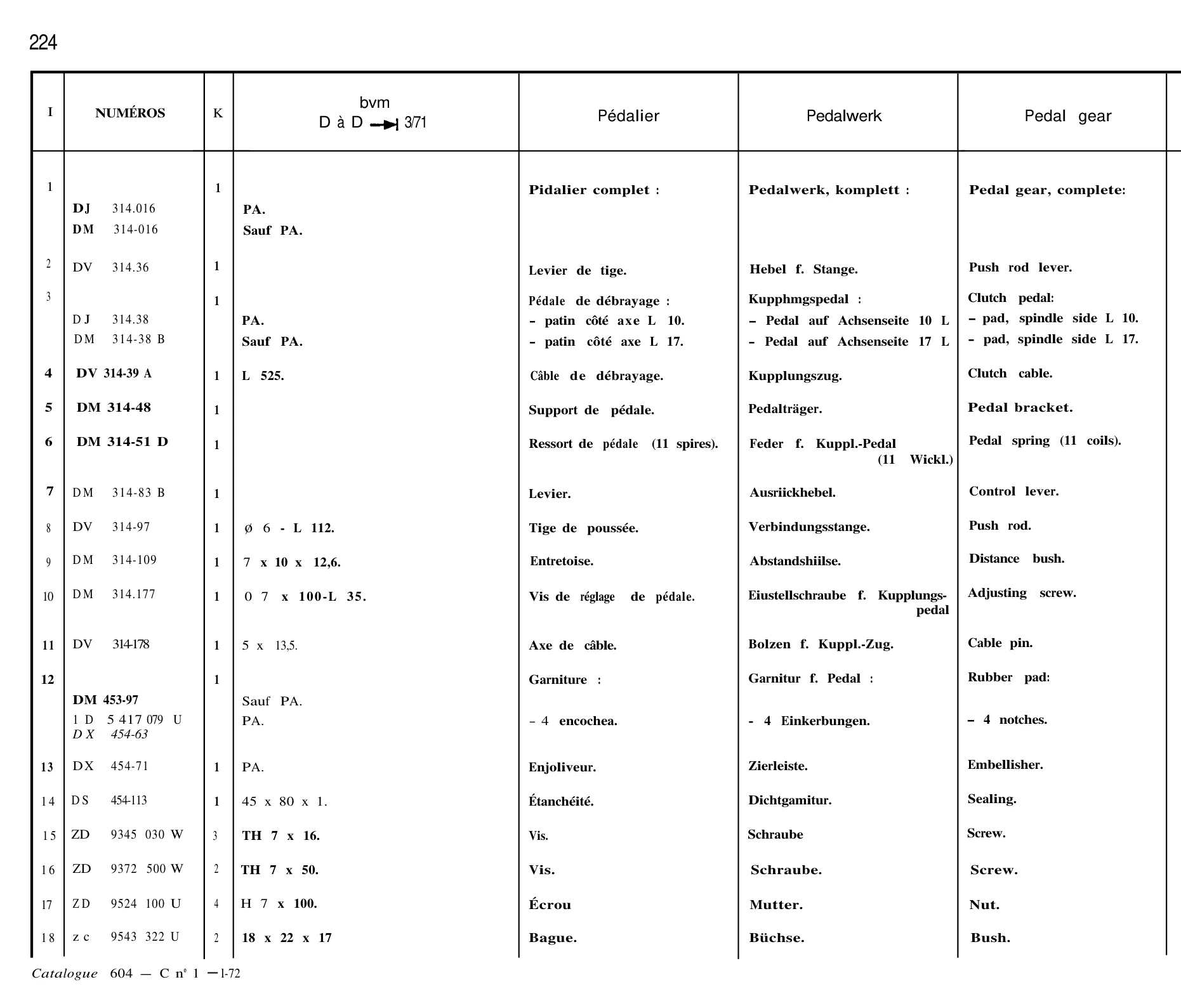 Pedal gear, page 190 of 698 — 604 Parts Catalogue — Volume I
