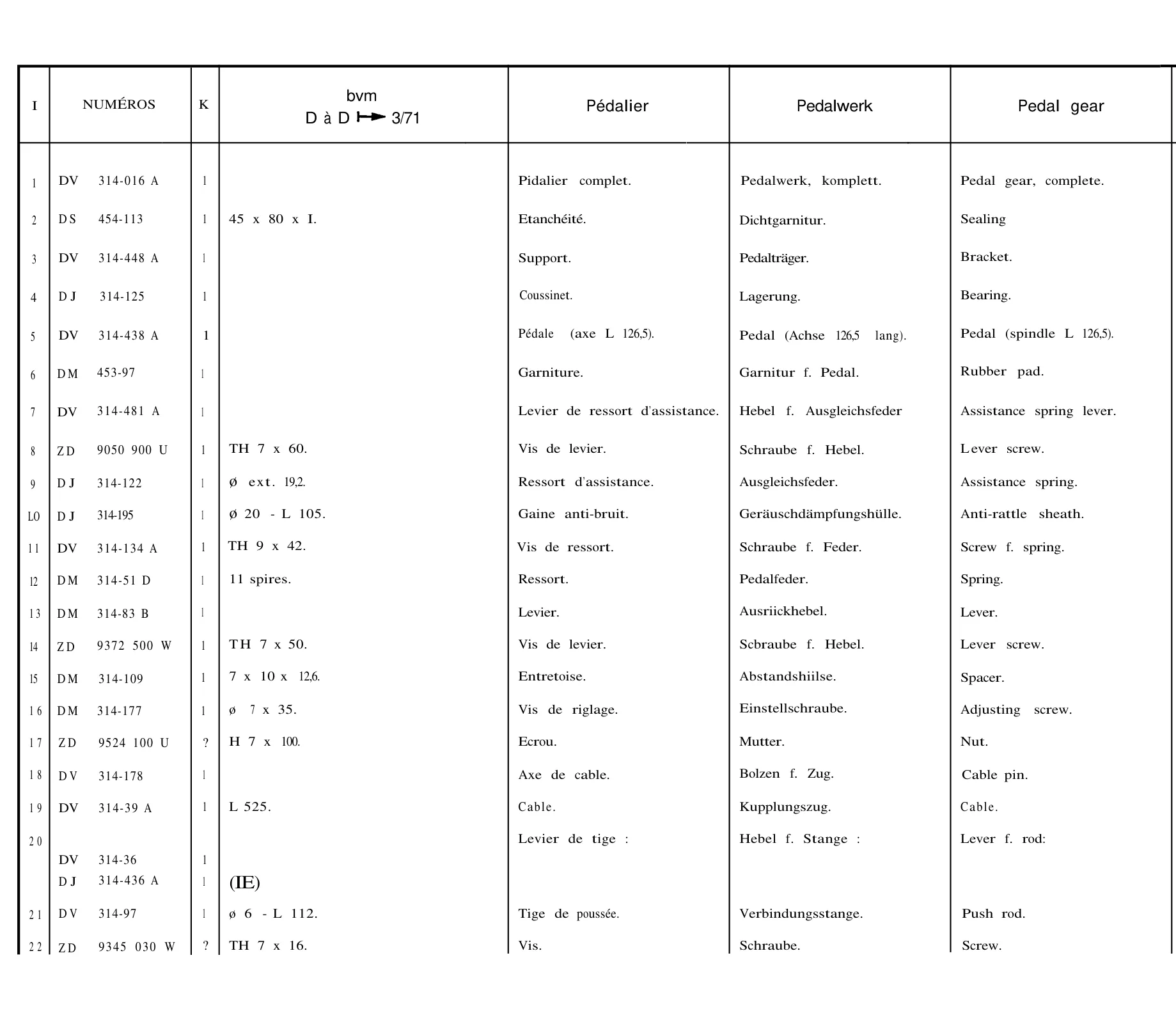 Pedal gear, page 192 of 698 — 604 Parts Catalogue — Volume I