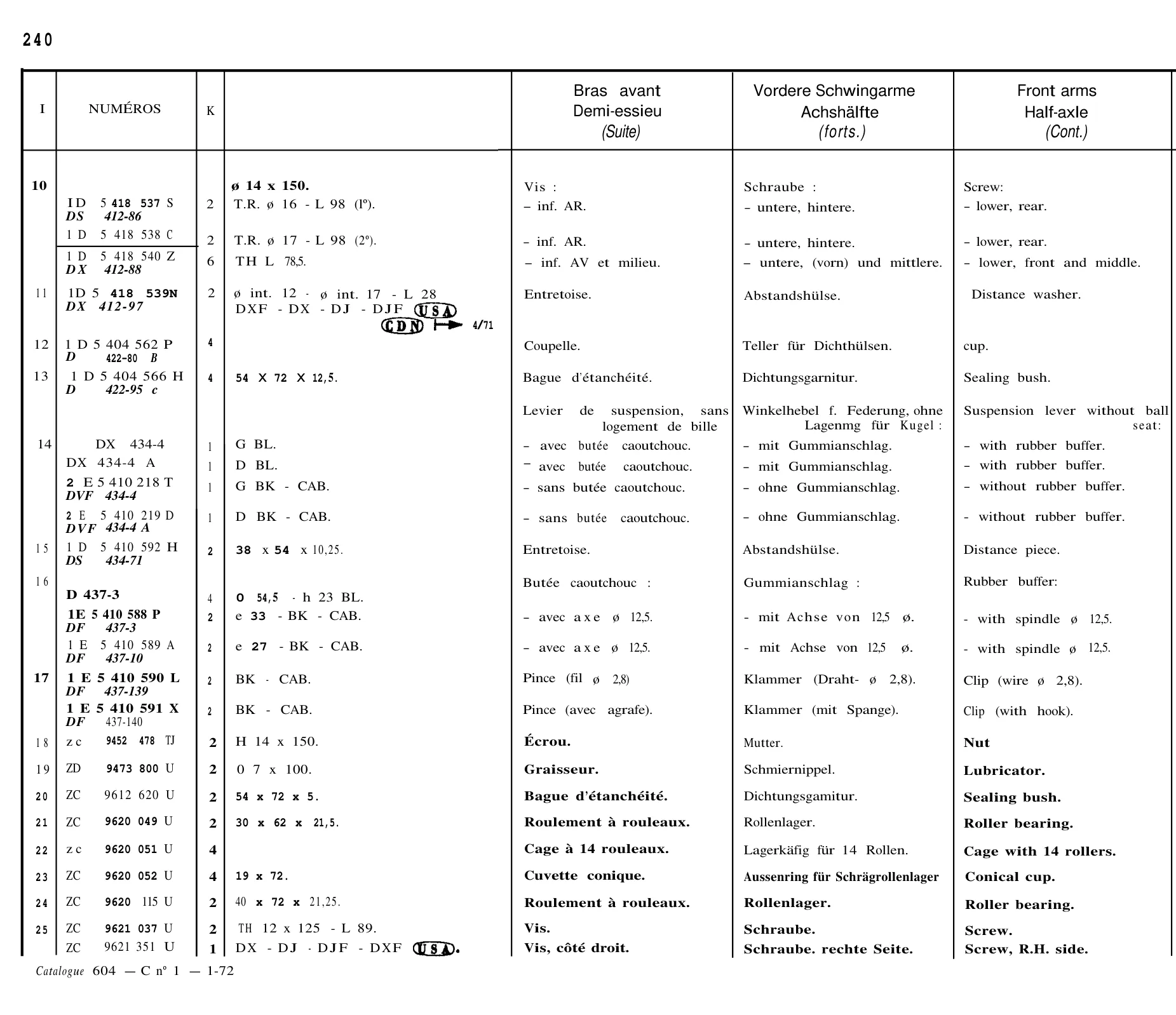 Front supension arms, page 204 of 698 — 604 Parts Catalogue — Volume I