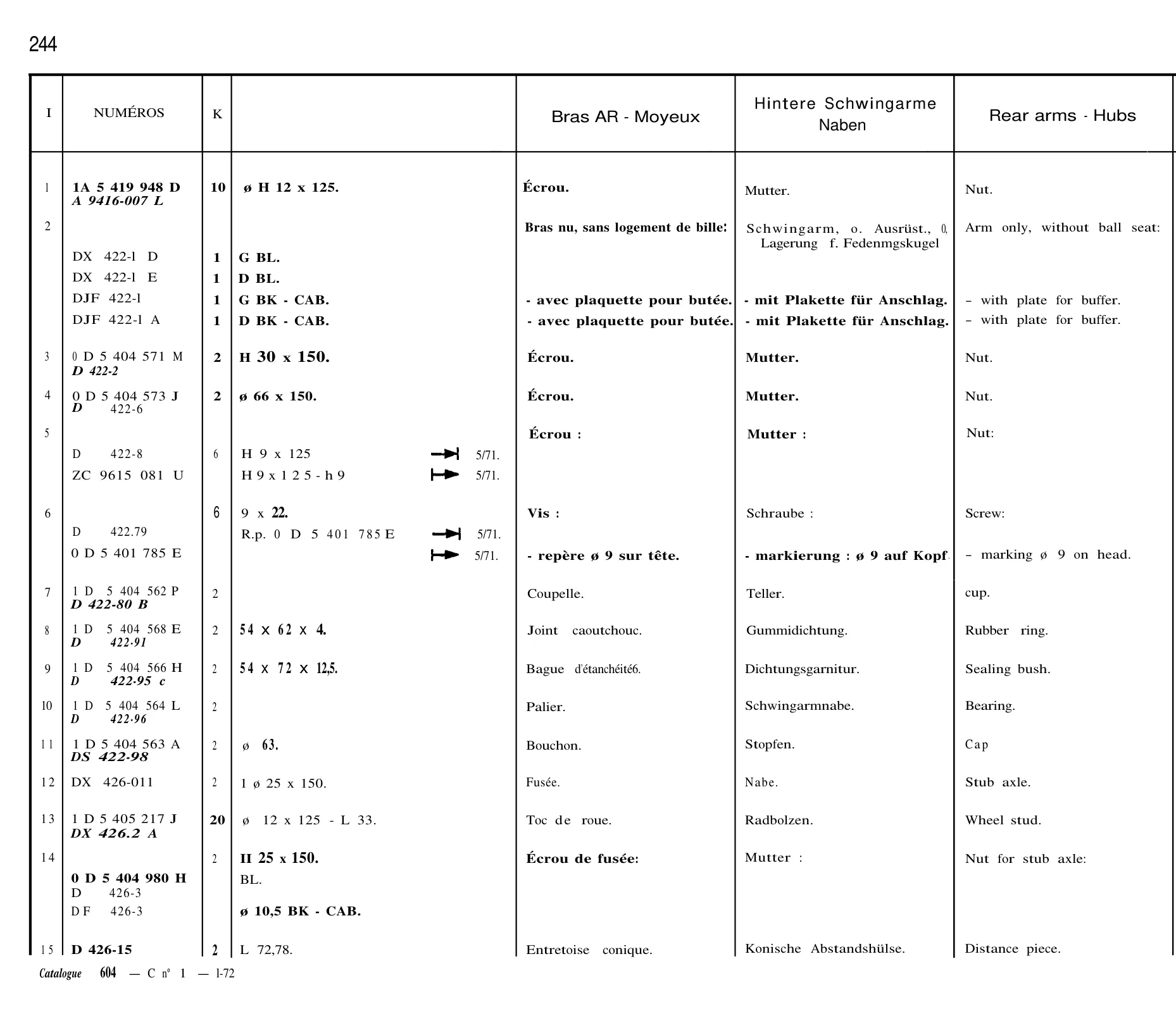 Rear arms, hubs, page 208 of 698 — 604 Parts Catalogue — Volume I