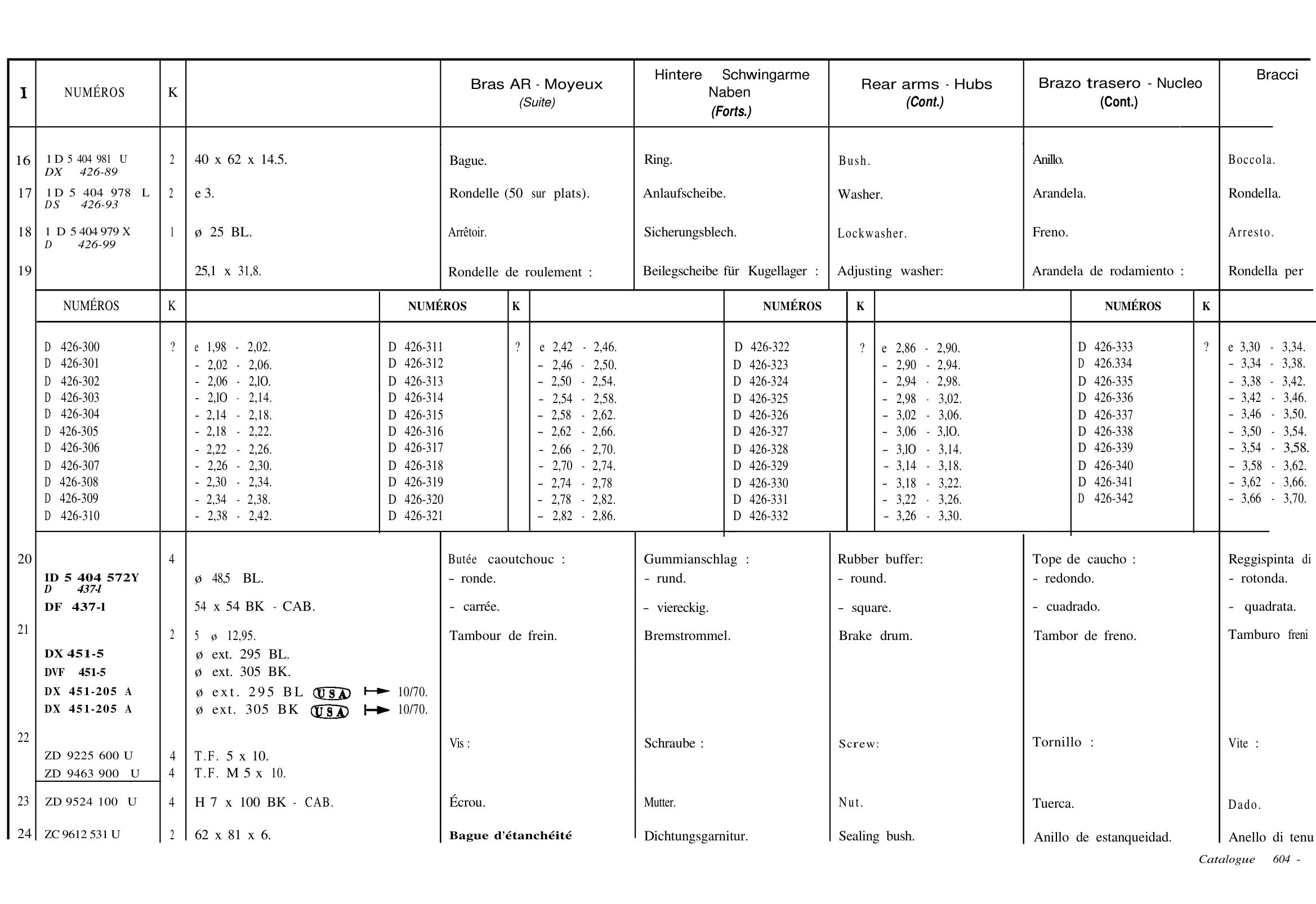 Rear arms, hubs, page 209 of 698 — 604 Parts Catalogue — Volume I