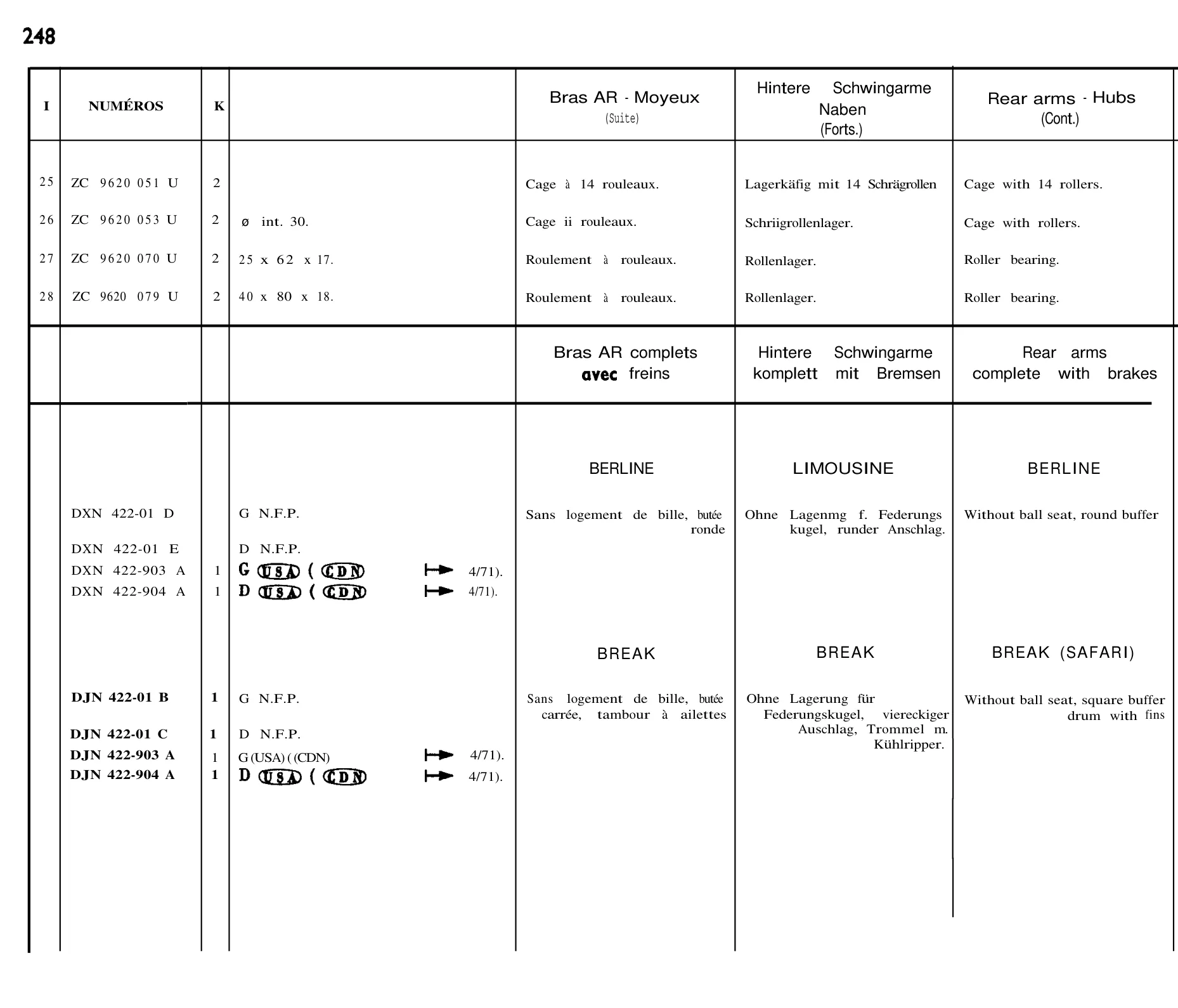 Rear arms, hubs, page 210 of 698 — 604 Parts Catalogue — Volume I