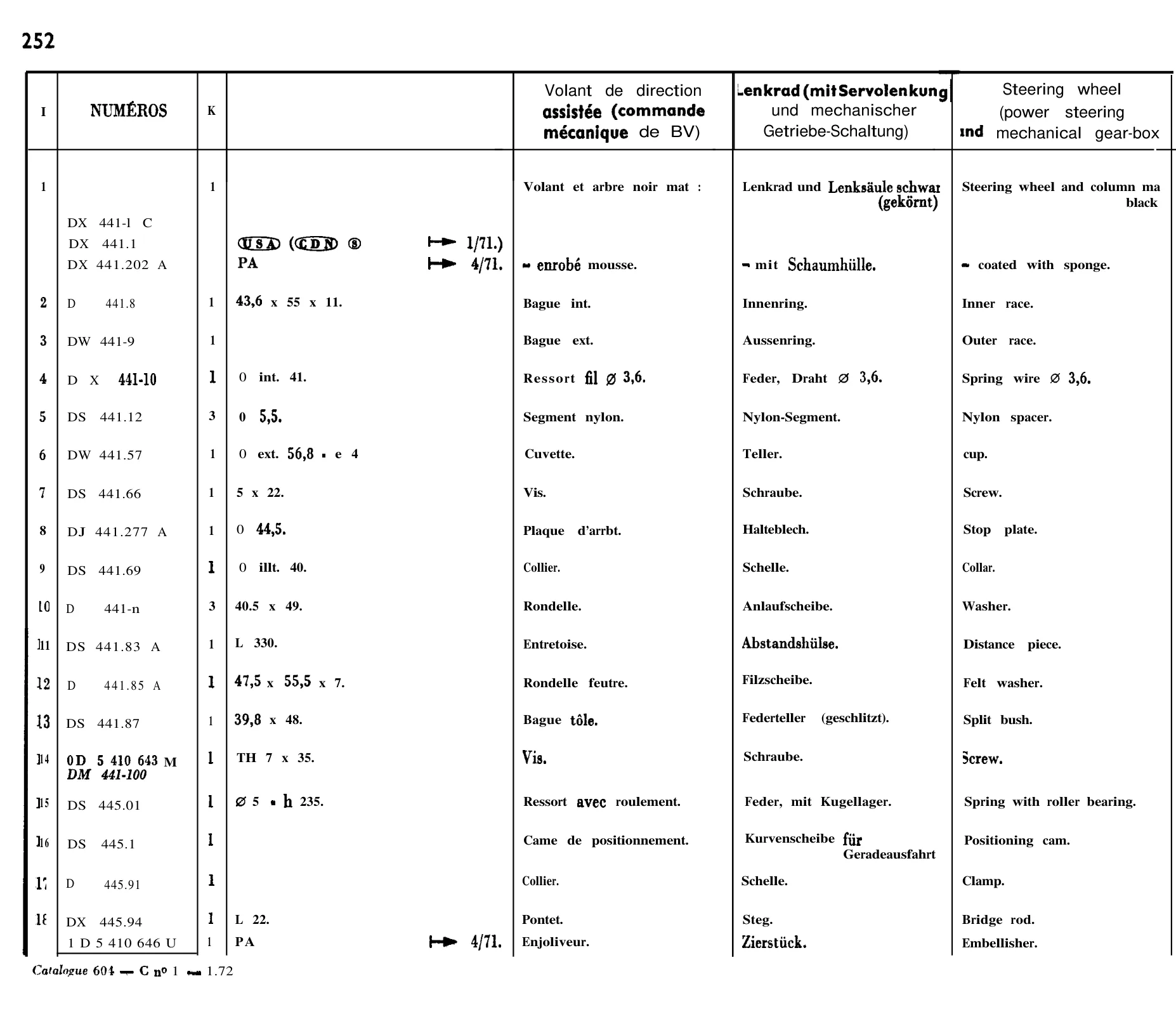 Steering / Steering wheel, page 214 of 698 — 604 Parts Catalogue — Volume I