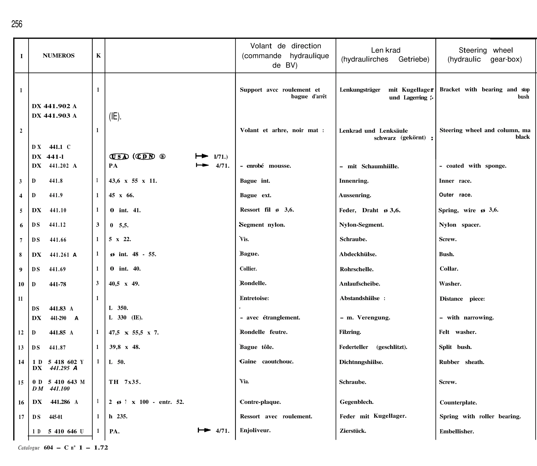Steering / Steering wheel, page 217 of 698 — 604 Parts Catalogue — Volume I