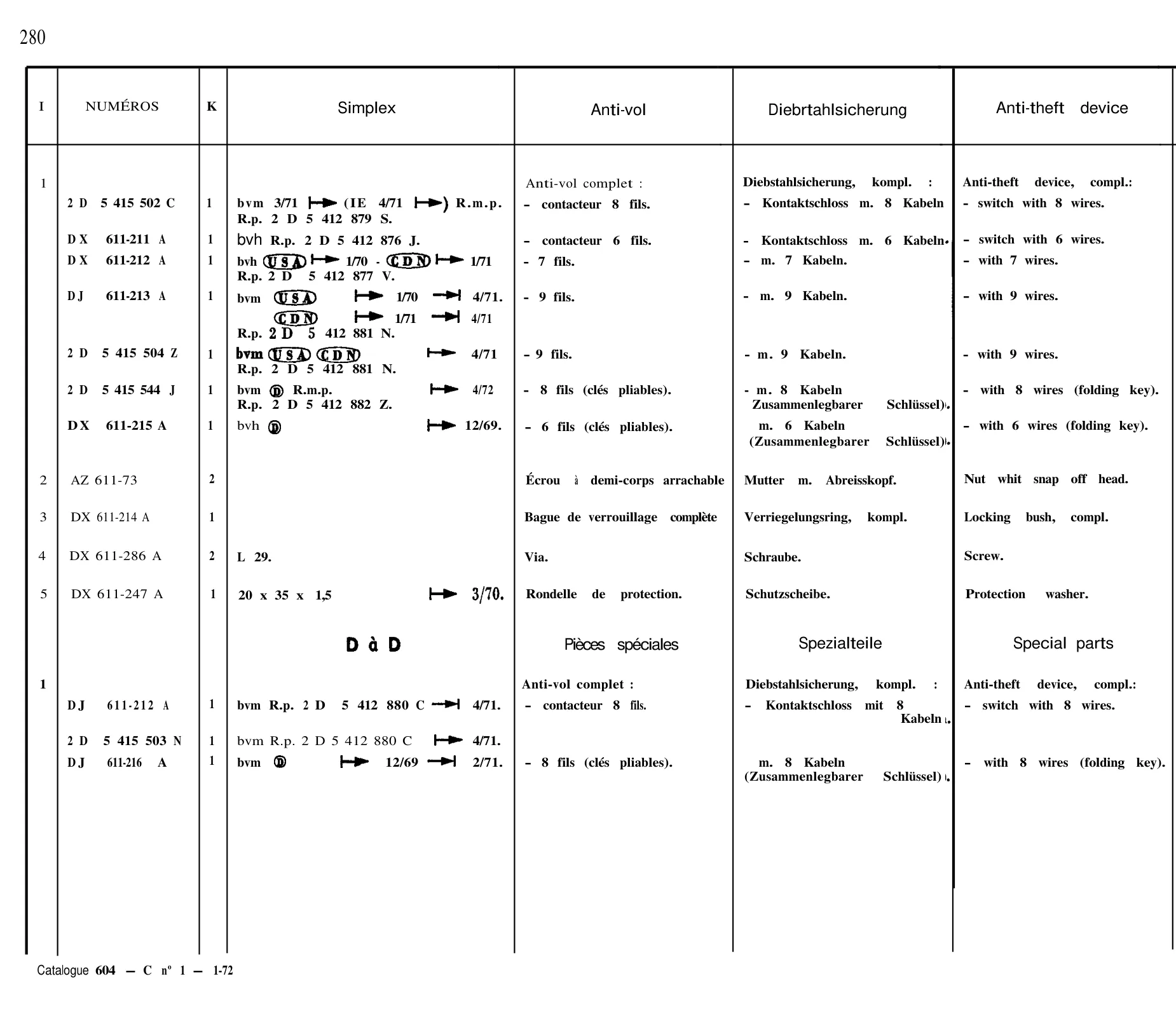 Anti-theft device, page 236 of 698 — 604 Parts Catalogue — Volume I
