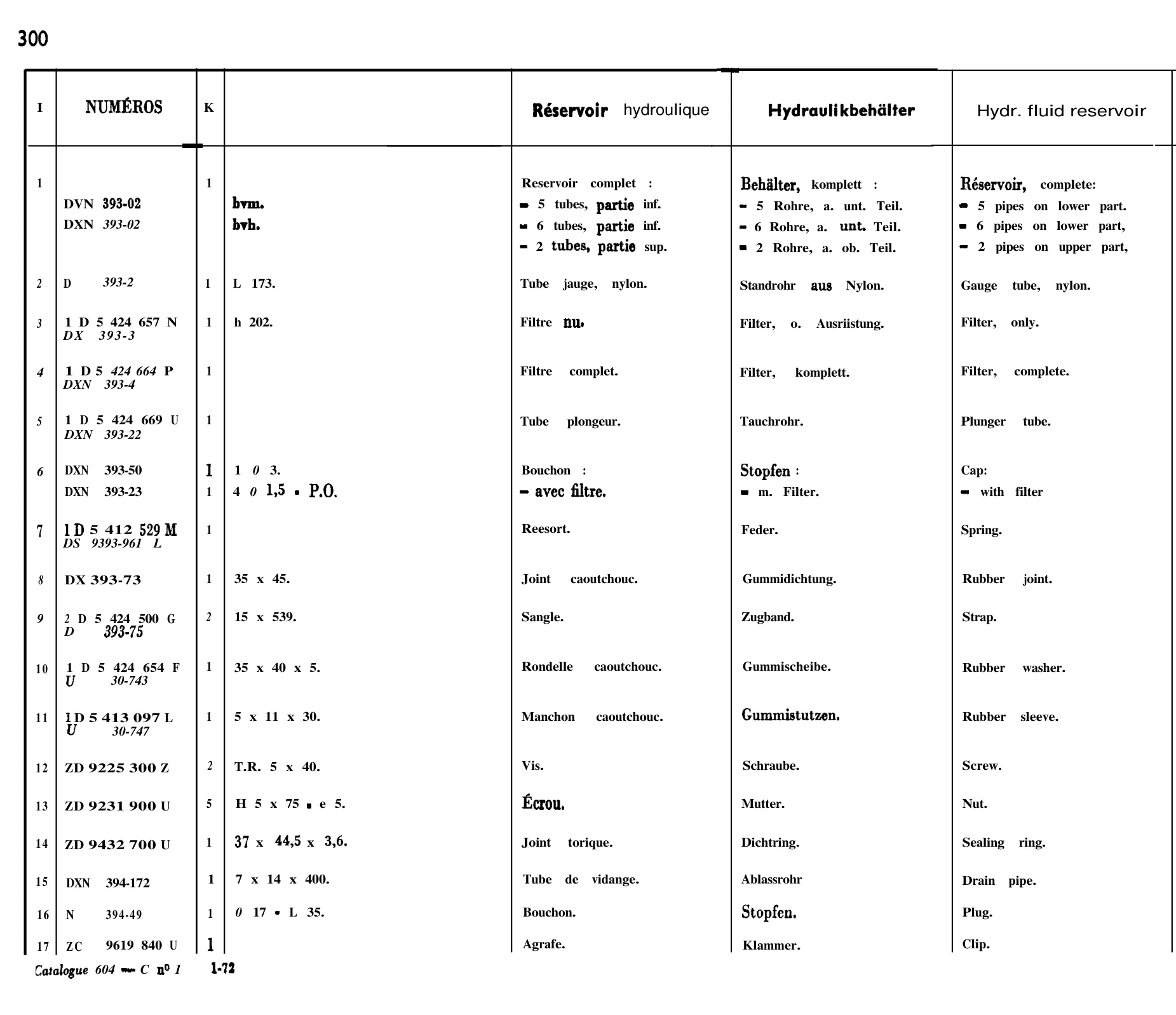 Fluid reservoir, page 251 of 698 — 604 Parts Catalogue — Volume I