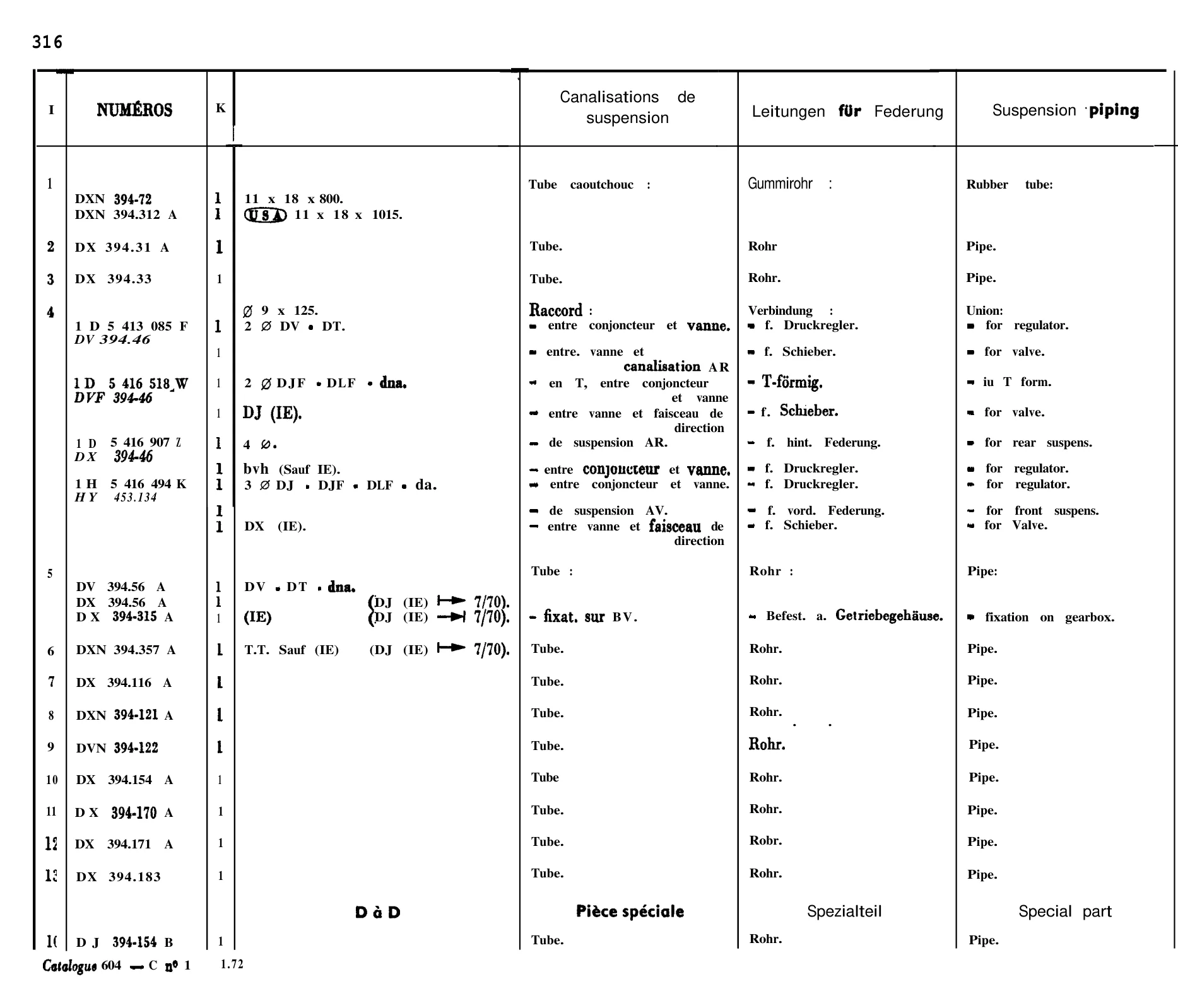 Suspension piping, page 263 of 698 — 604 Parts Catalogue — Volume I