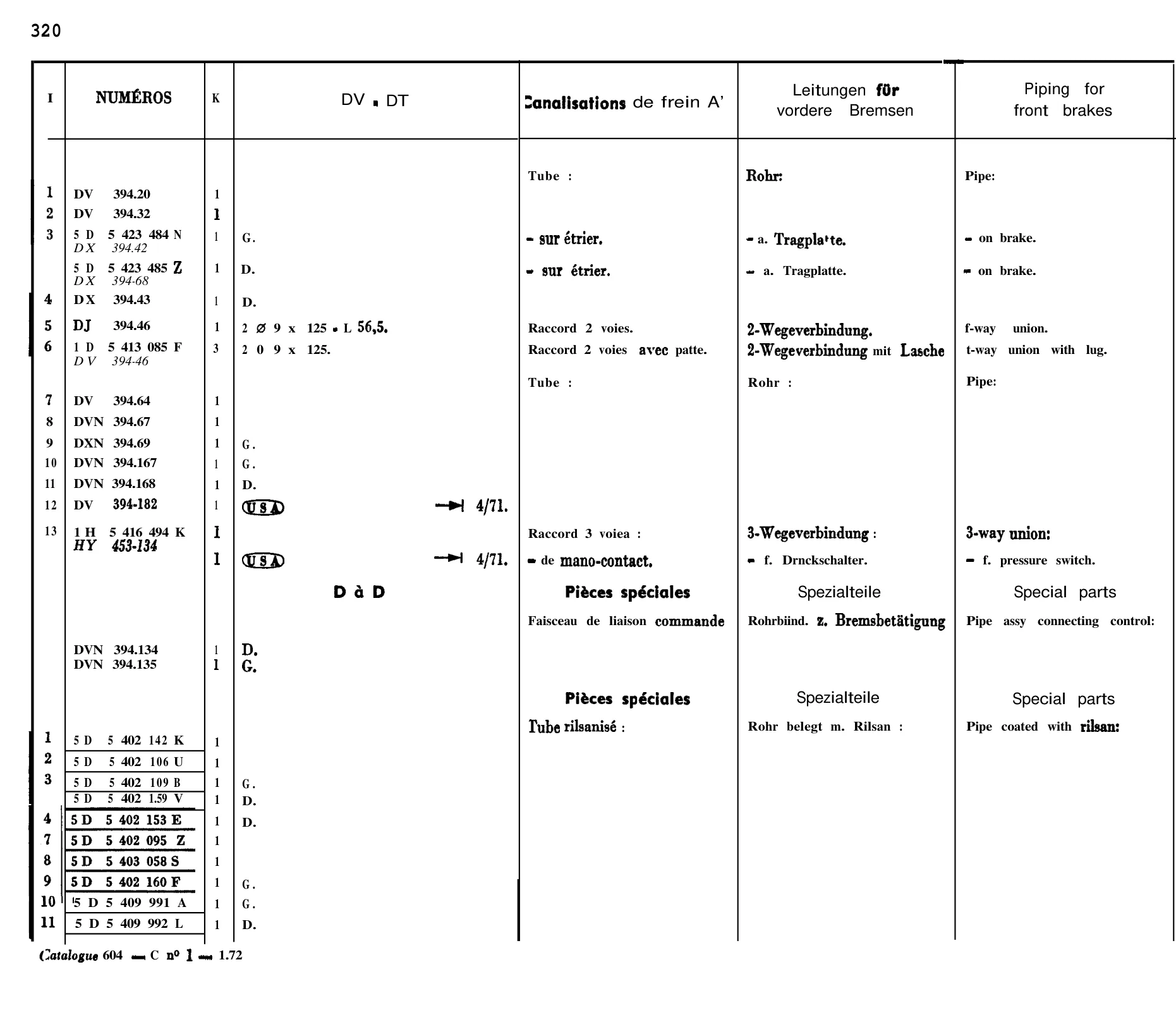 Front brake piping, page 268 of 698 — 604 Parts Catalogue — Volume I