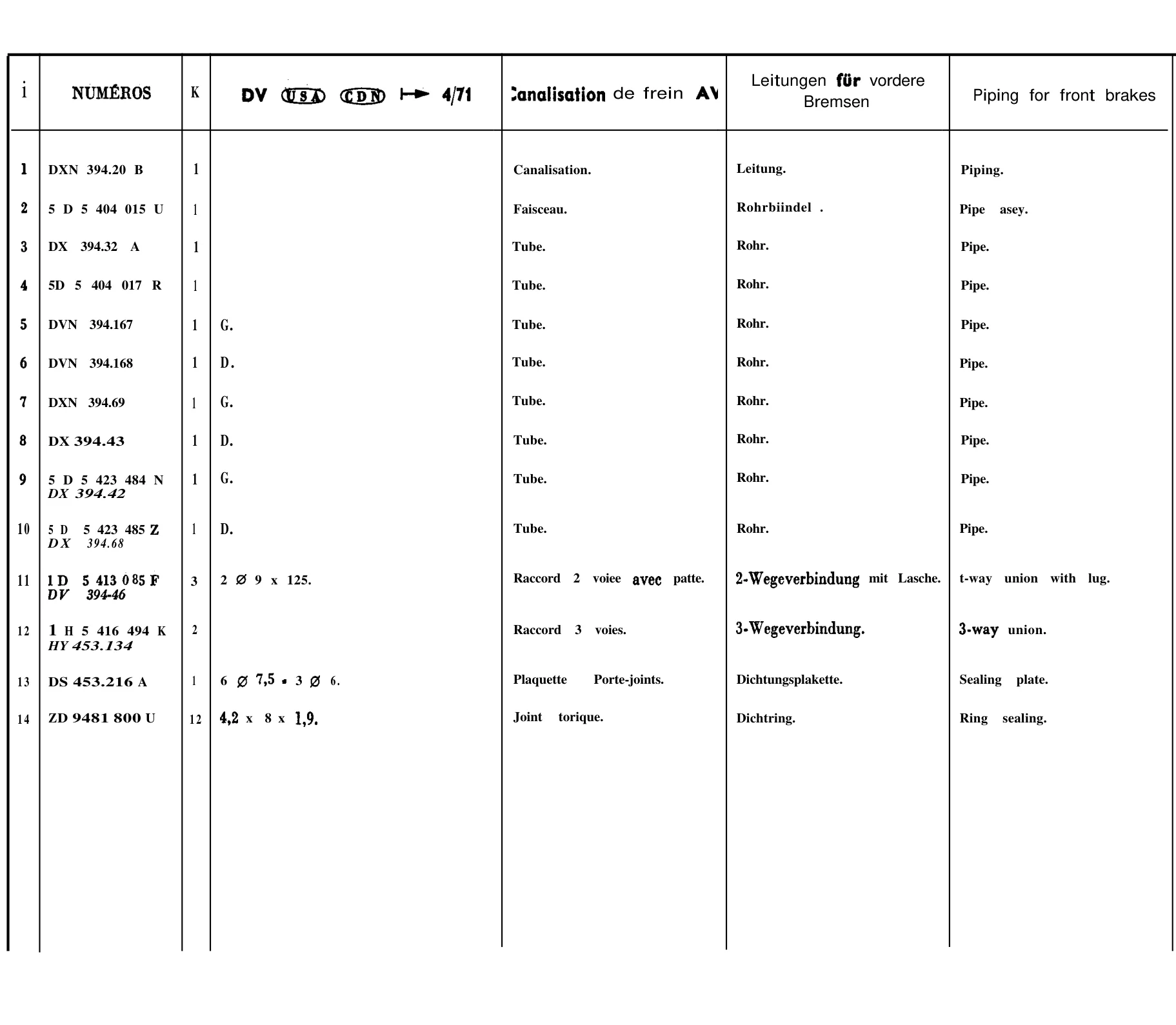 Front brake piping, page 270 of 698 — 604 Parts Catalogue — Volume I