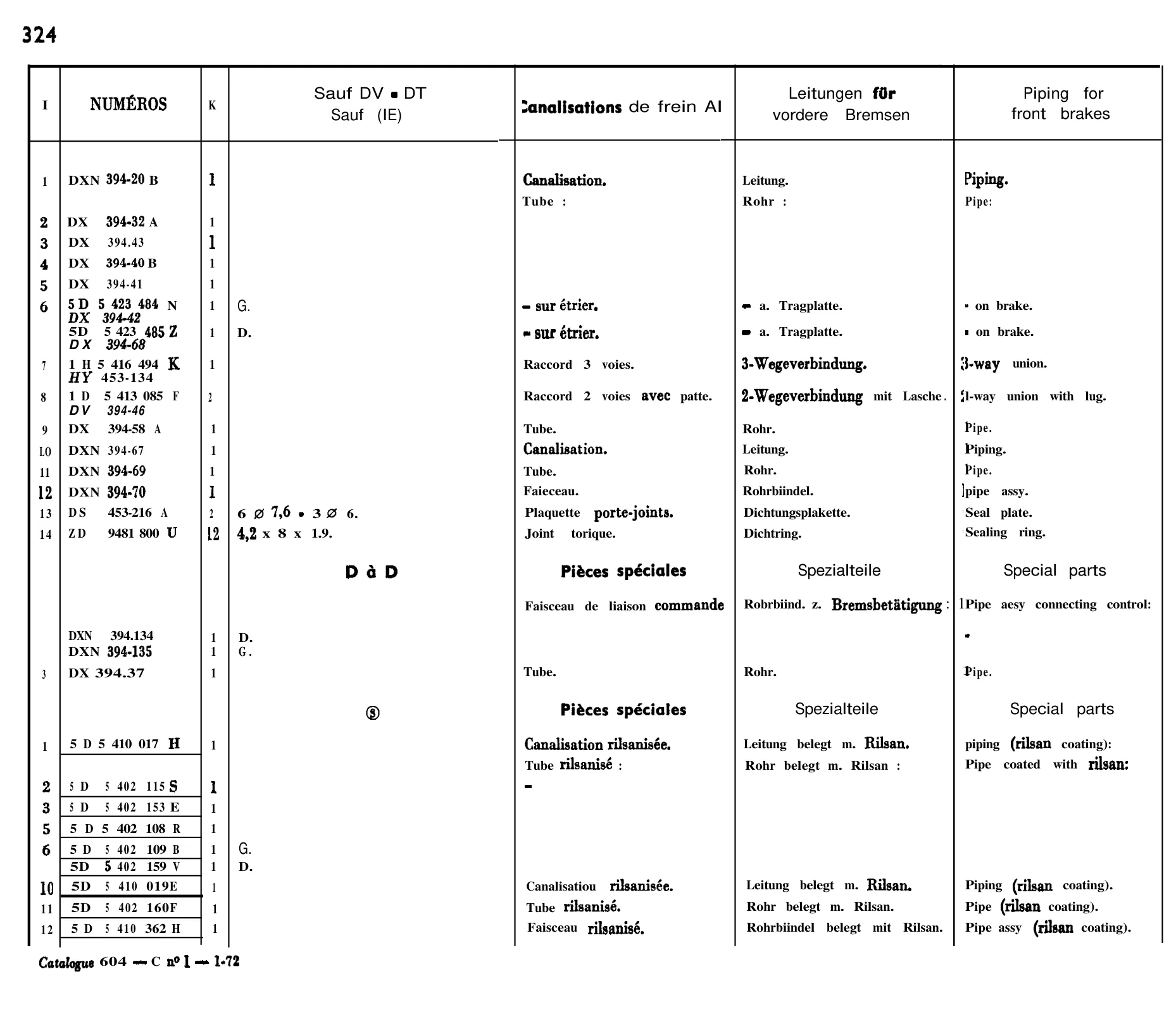 Front brake piping, page 272 of 698 — 604 Parts Catalogue — Volume I