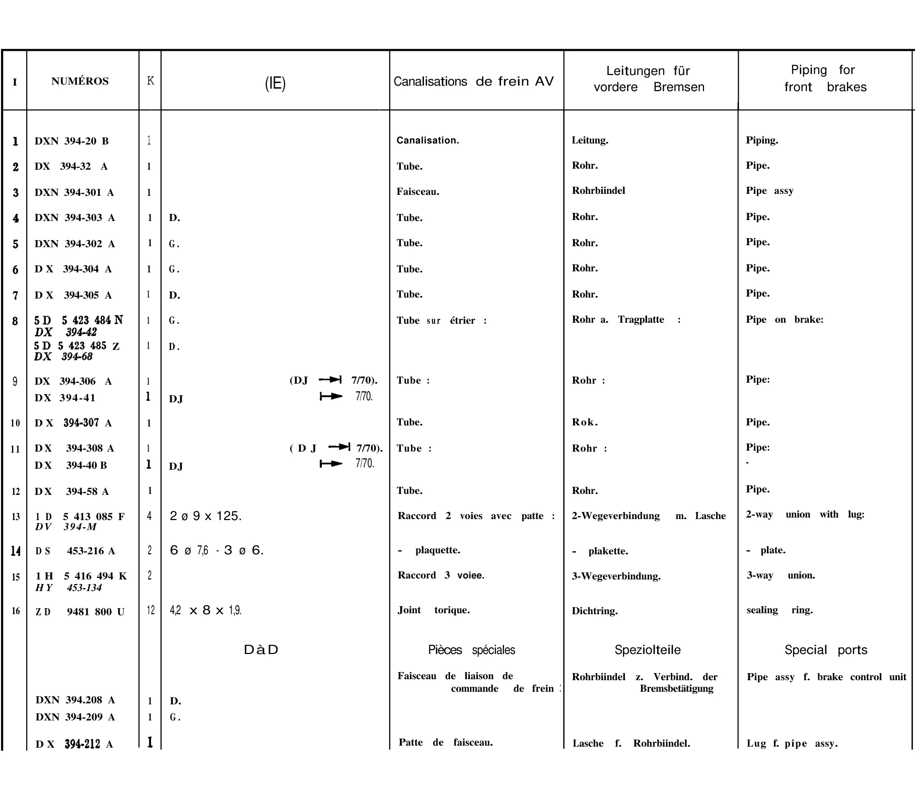 Front brake piping, page 274 of 698 — 604 Parts Catalogue — Volume I