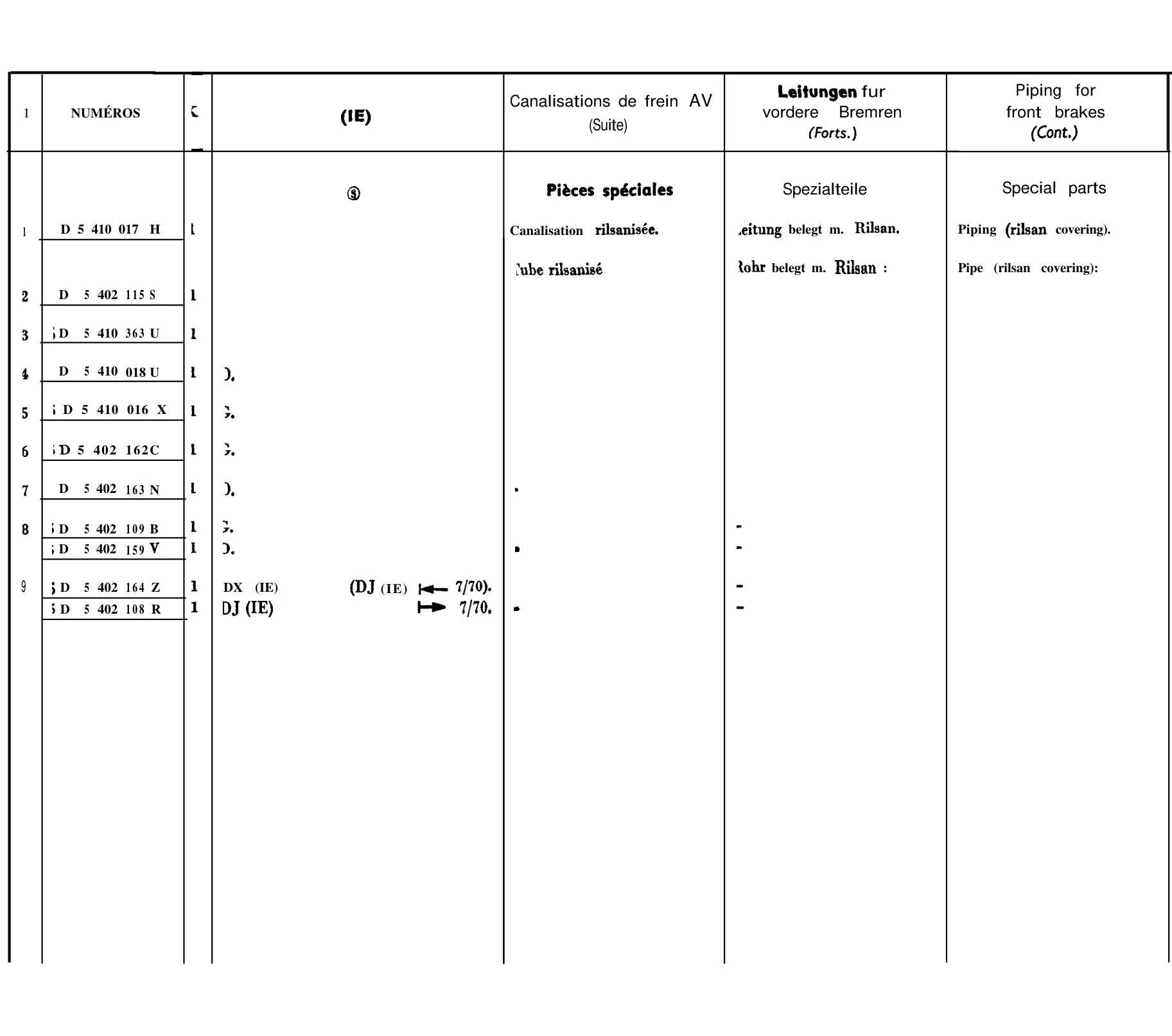 Front brake piping, page 275 of 698 — 604 Parts Catalogue — Volume I