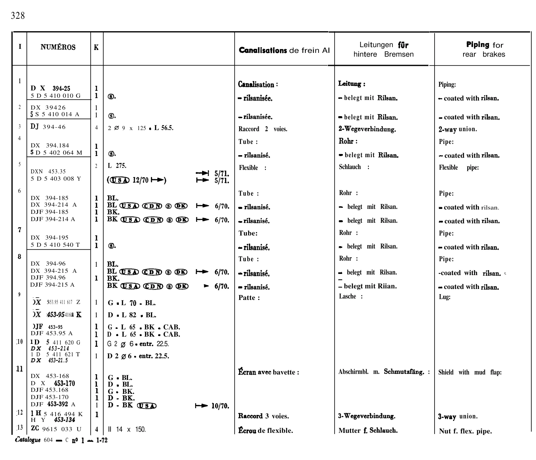 Rear brake piping, page 277 of 698 — 604 Parts Catalogue — Volume I