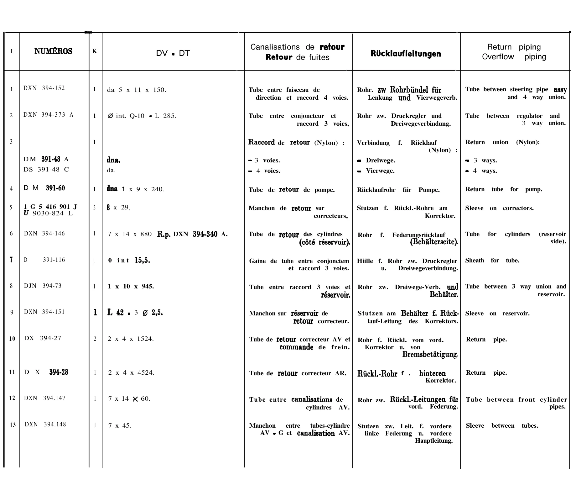 Return piping, page 279 of 698 — 604 Parts Catalogue — Volume I