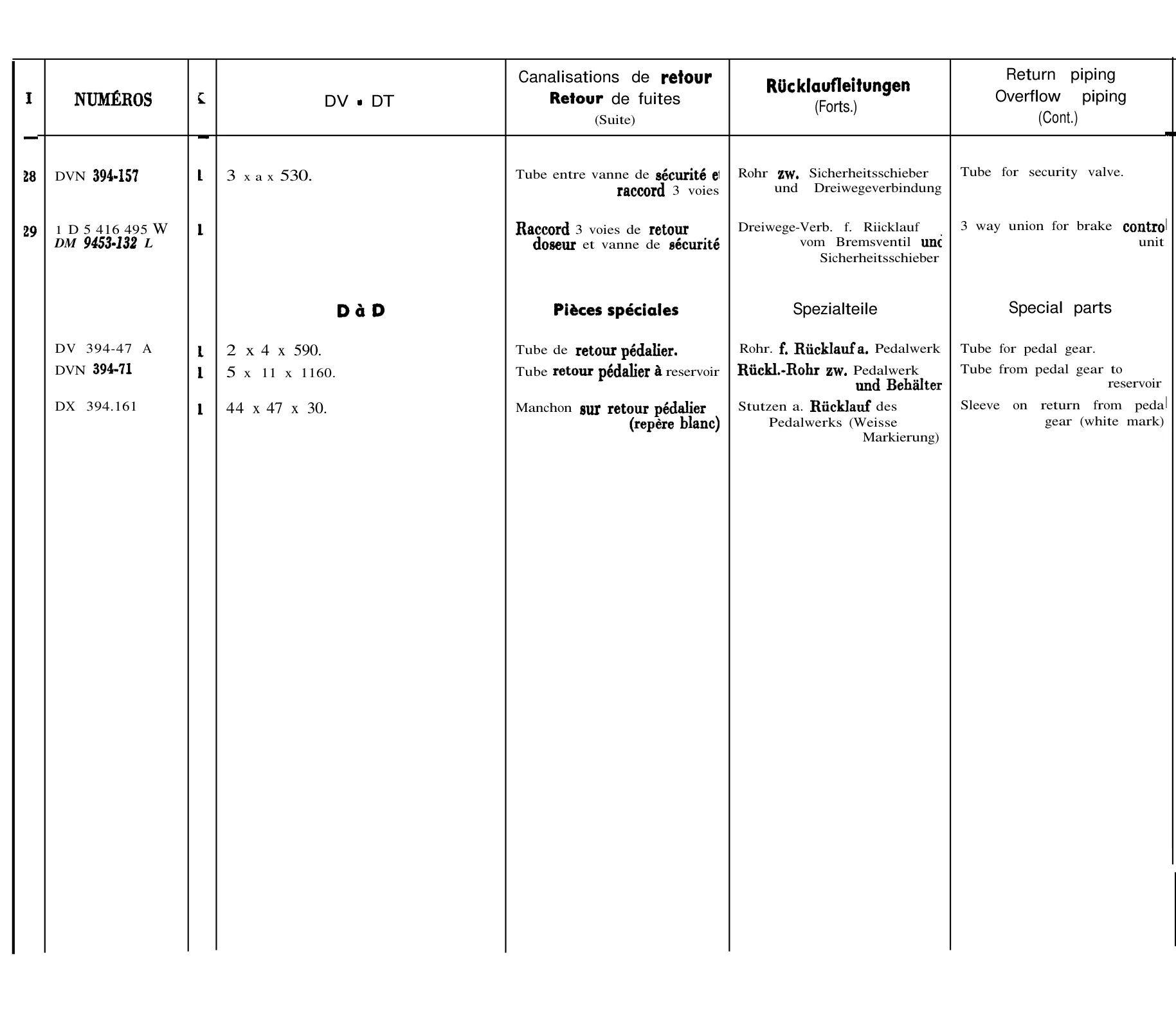 Return piping, page 281 of 698 — 604 Parts Catalogue — Volume I