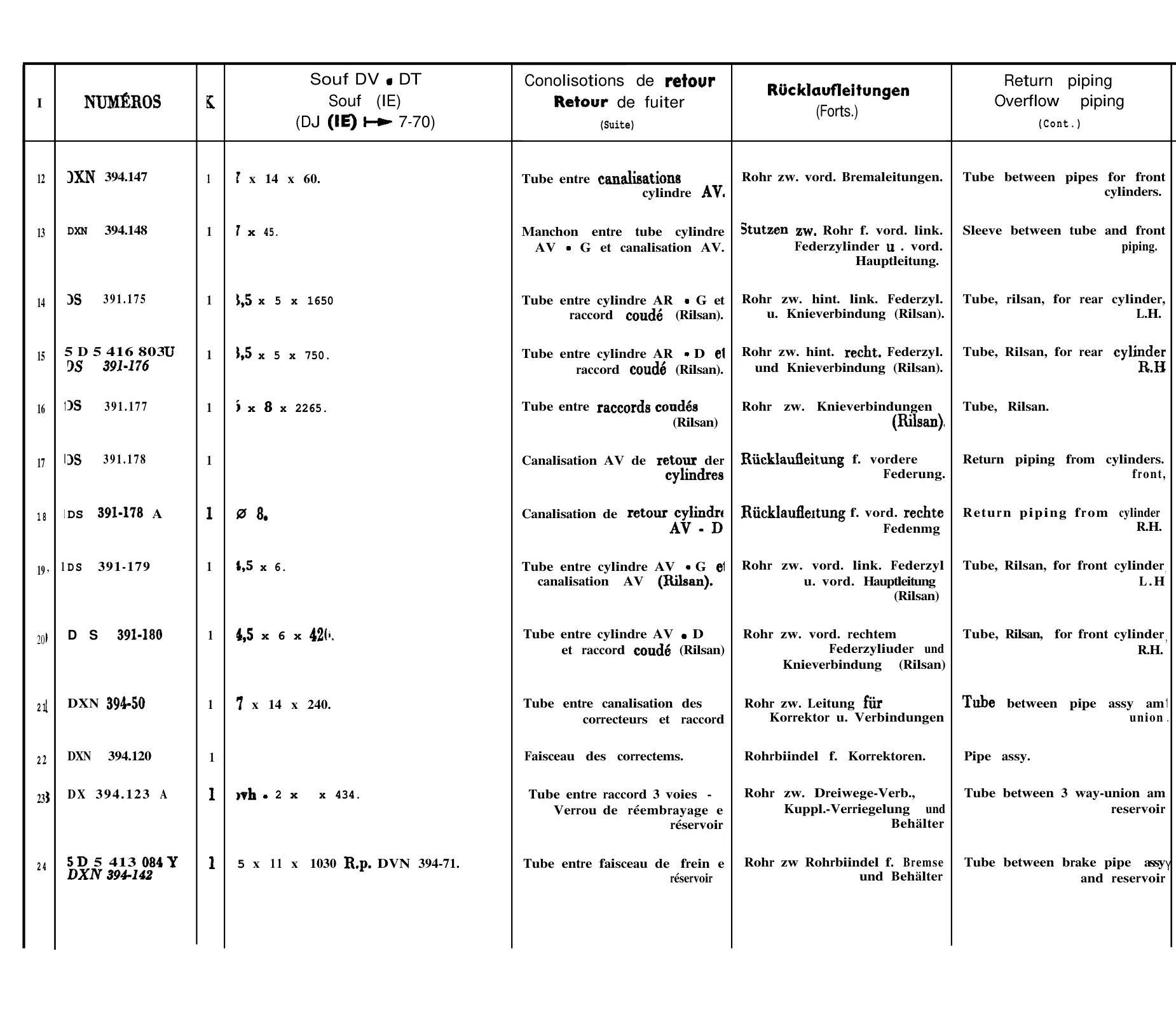 Return piping, page 284 of 698 — 604 Parts Catalogue — Volume I
