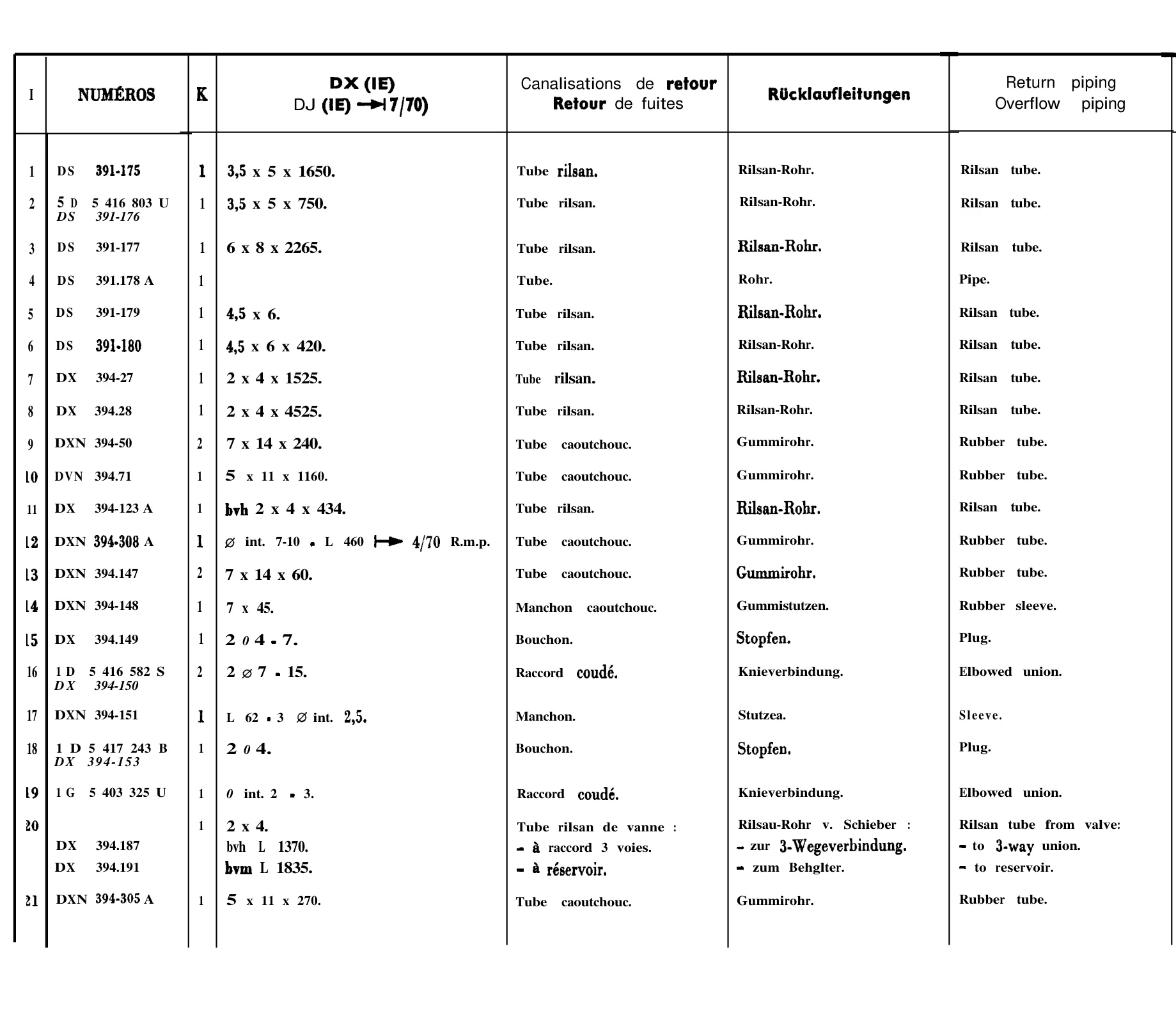 Return piping, page 287 of 698 — 604 Parts Catalogue — Volume I