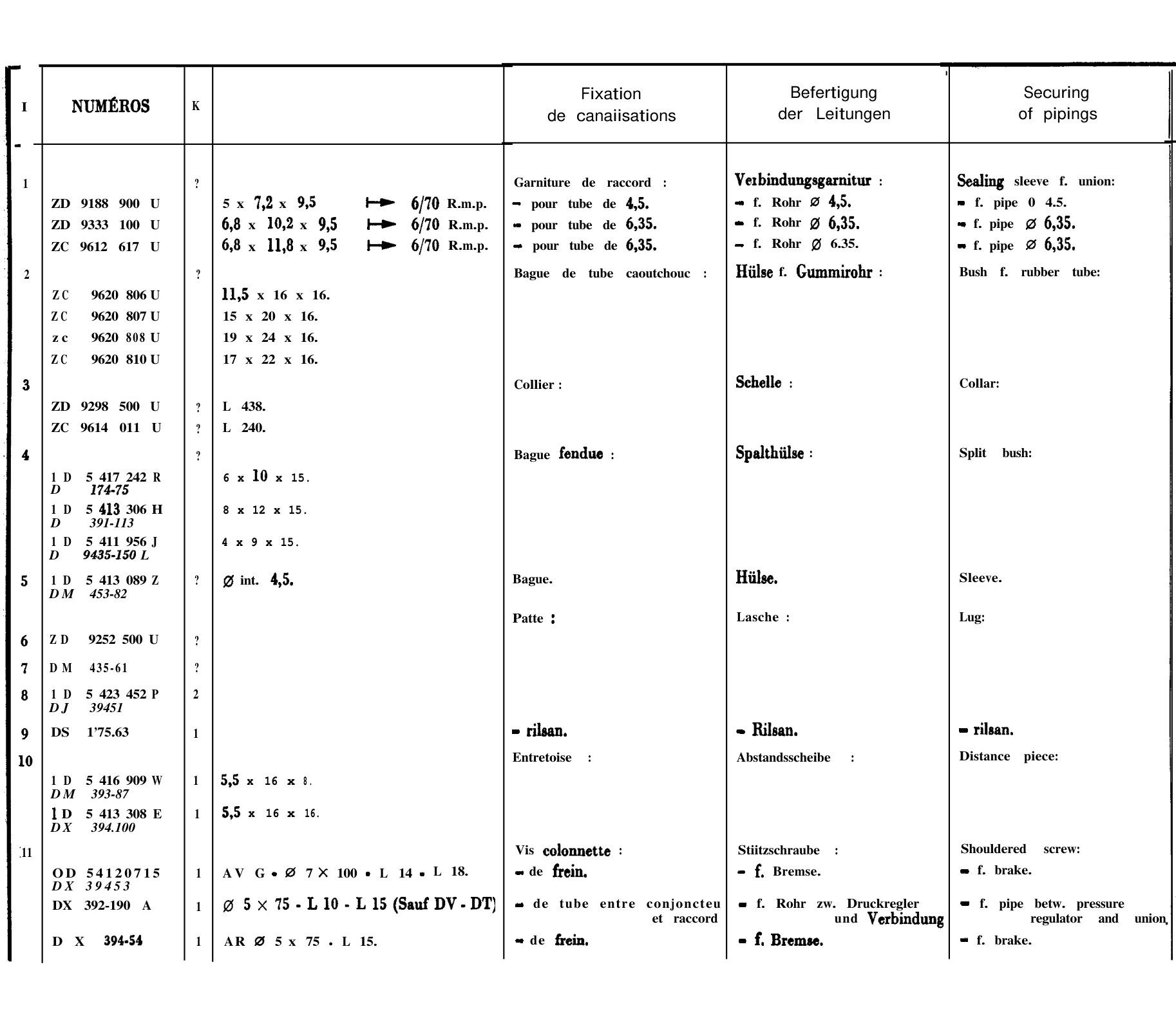 Pipe fittings, mountings, page 290 of 698 — 604 Parts Catalogue — Volume I